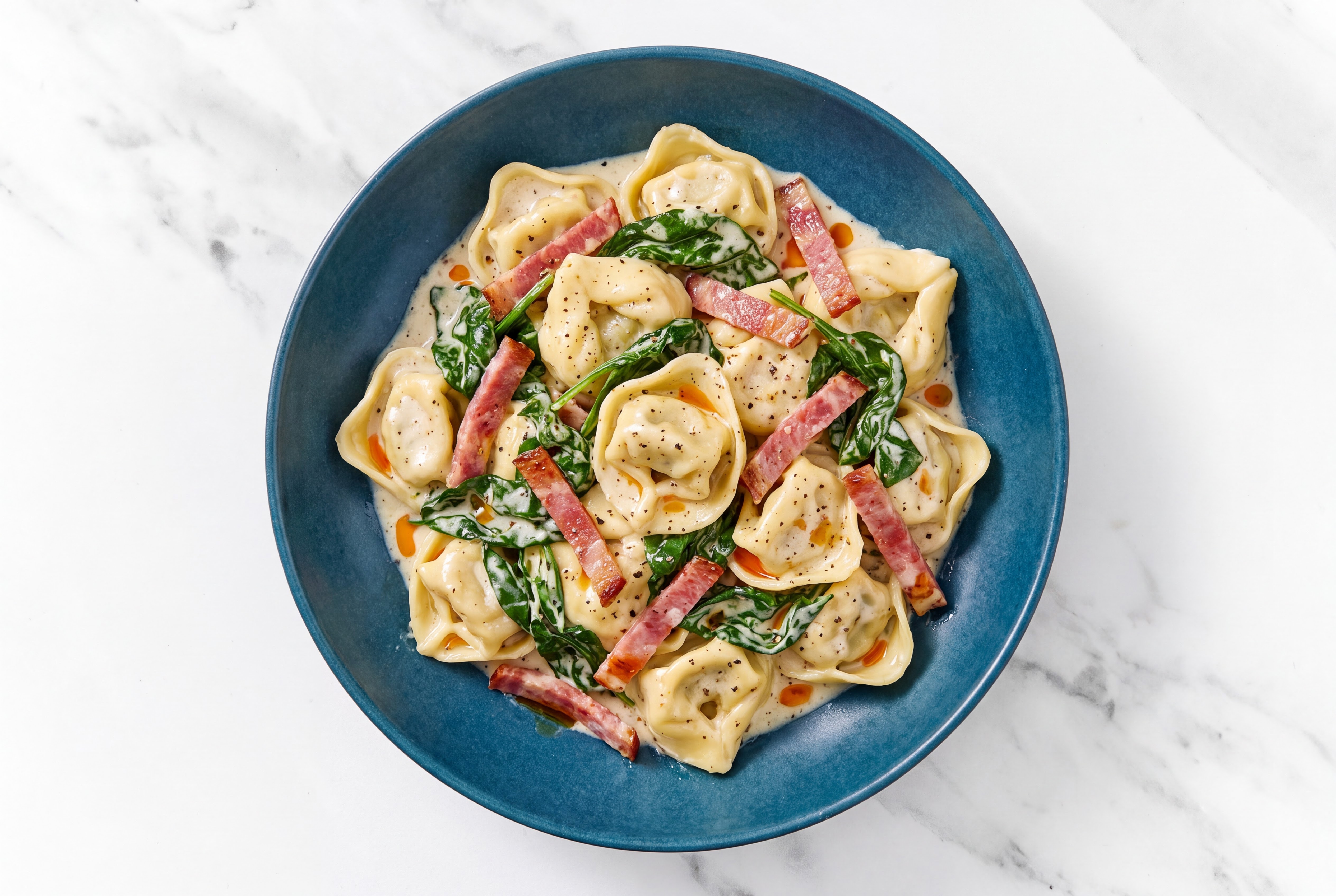 Alfredo Tortellini with Salami & Spinach