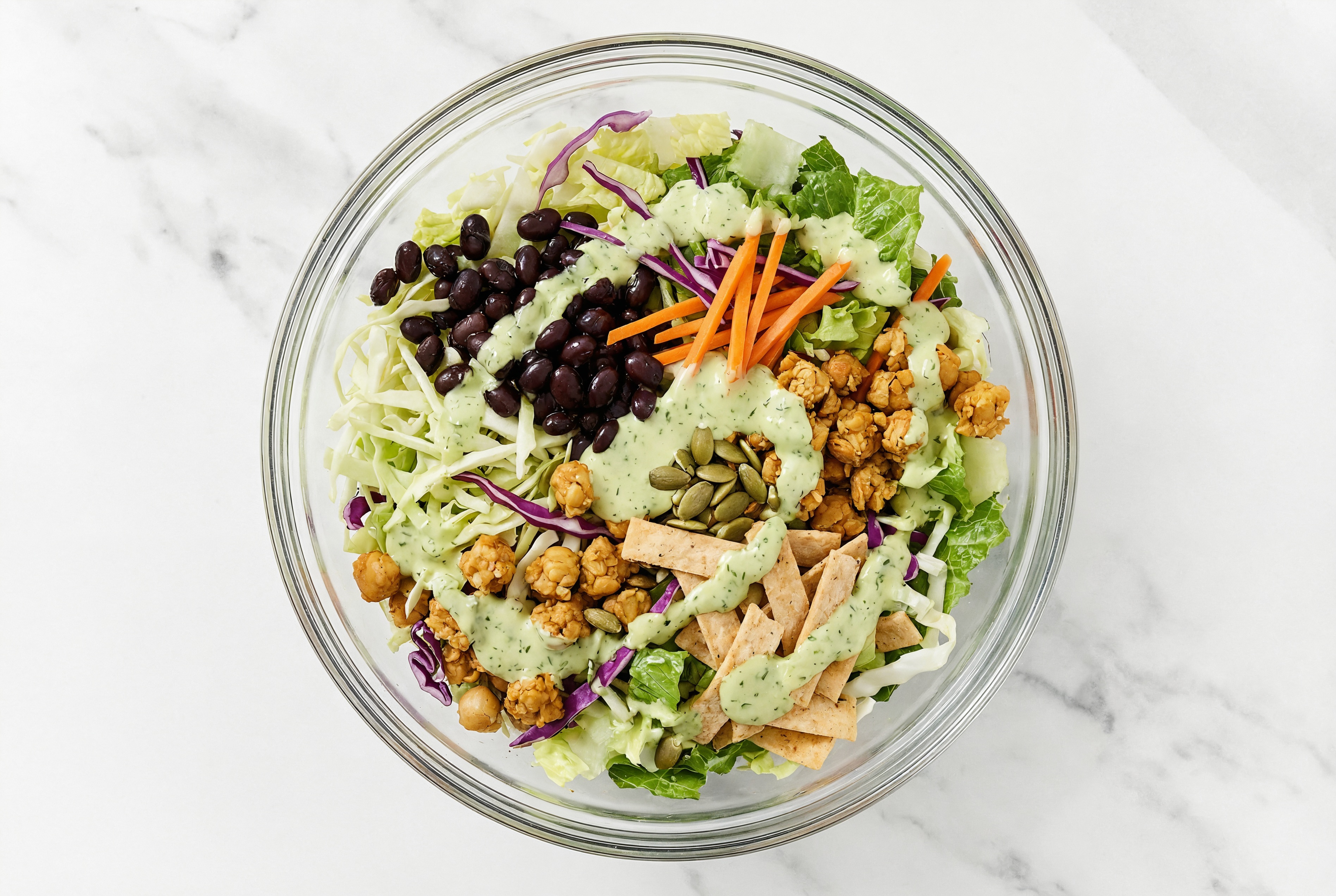 Chickpea Tempeh + Black Bean Green Goddess Salad