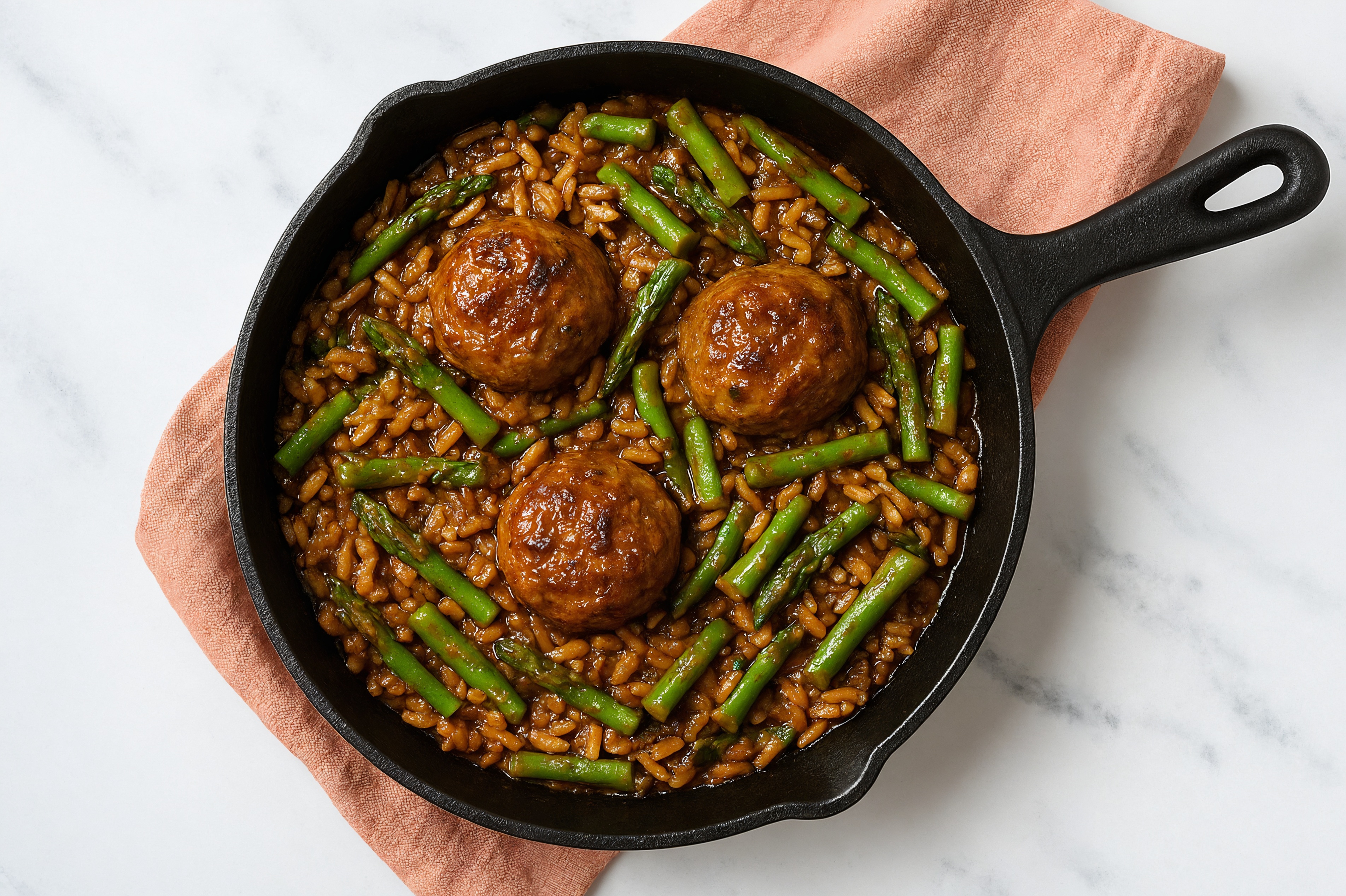 Spicy Vindaloo Meatball Stir-Fry with Asparagus over Quinoa