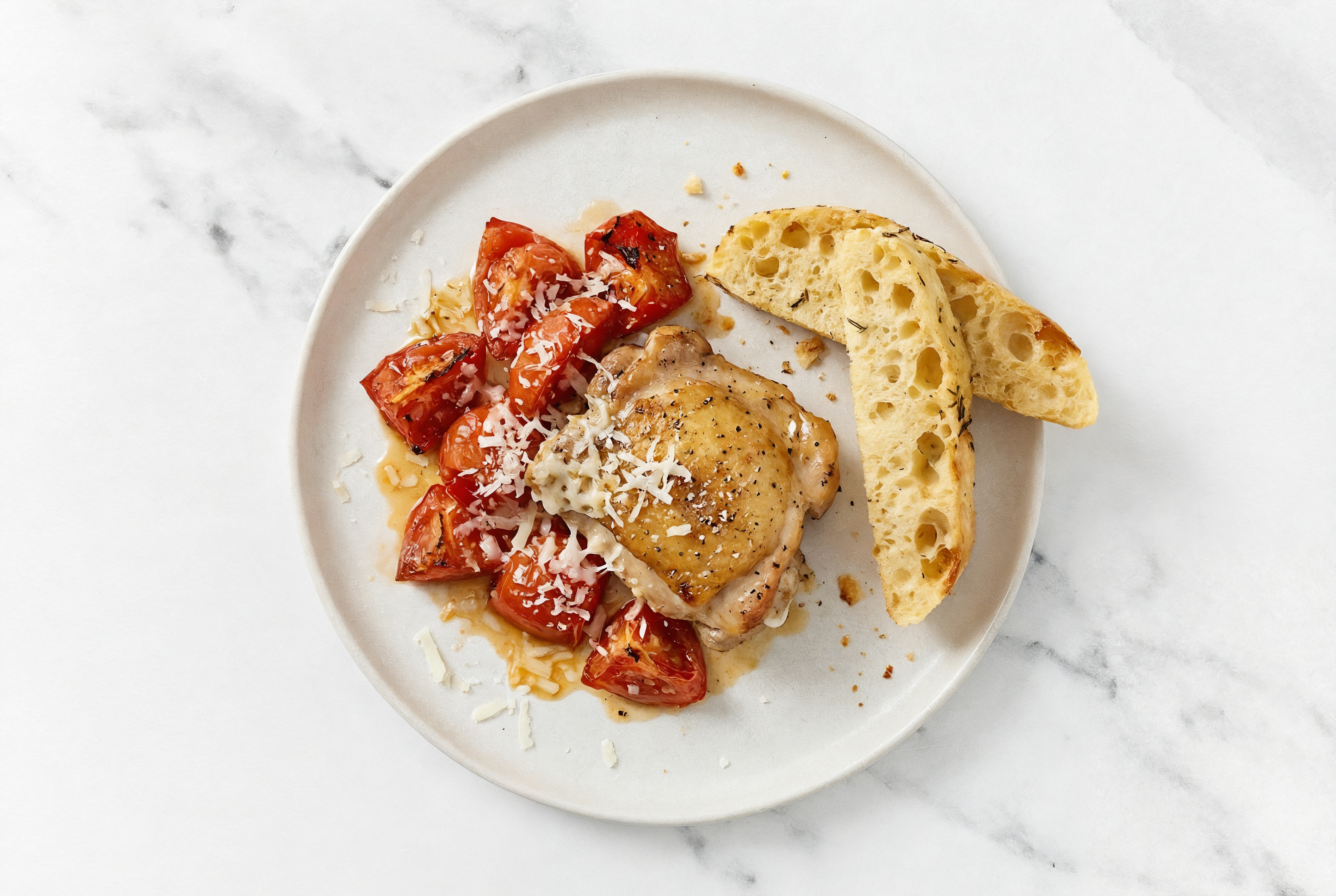 Beefsteak Tomato Balsamic Chicken Thighs + Rosemary Focaccia