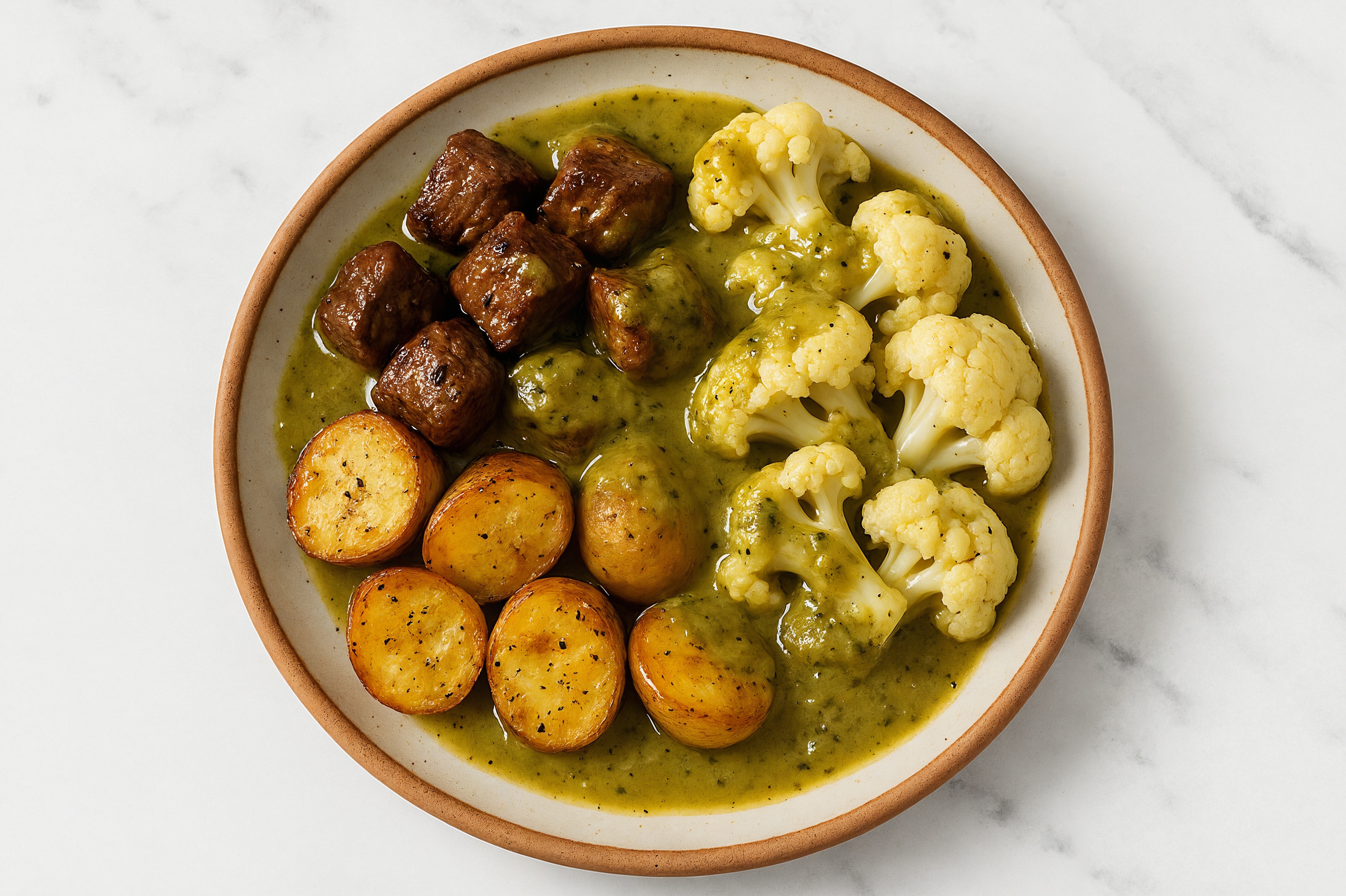 Green Chile Seared Bison with Organic Potatoes & Cauliflower