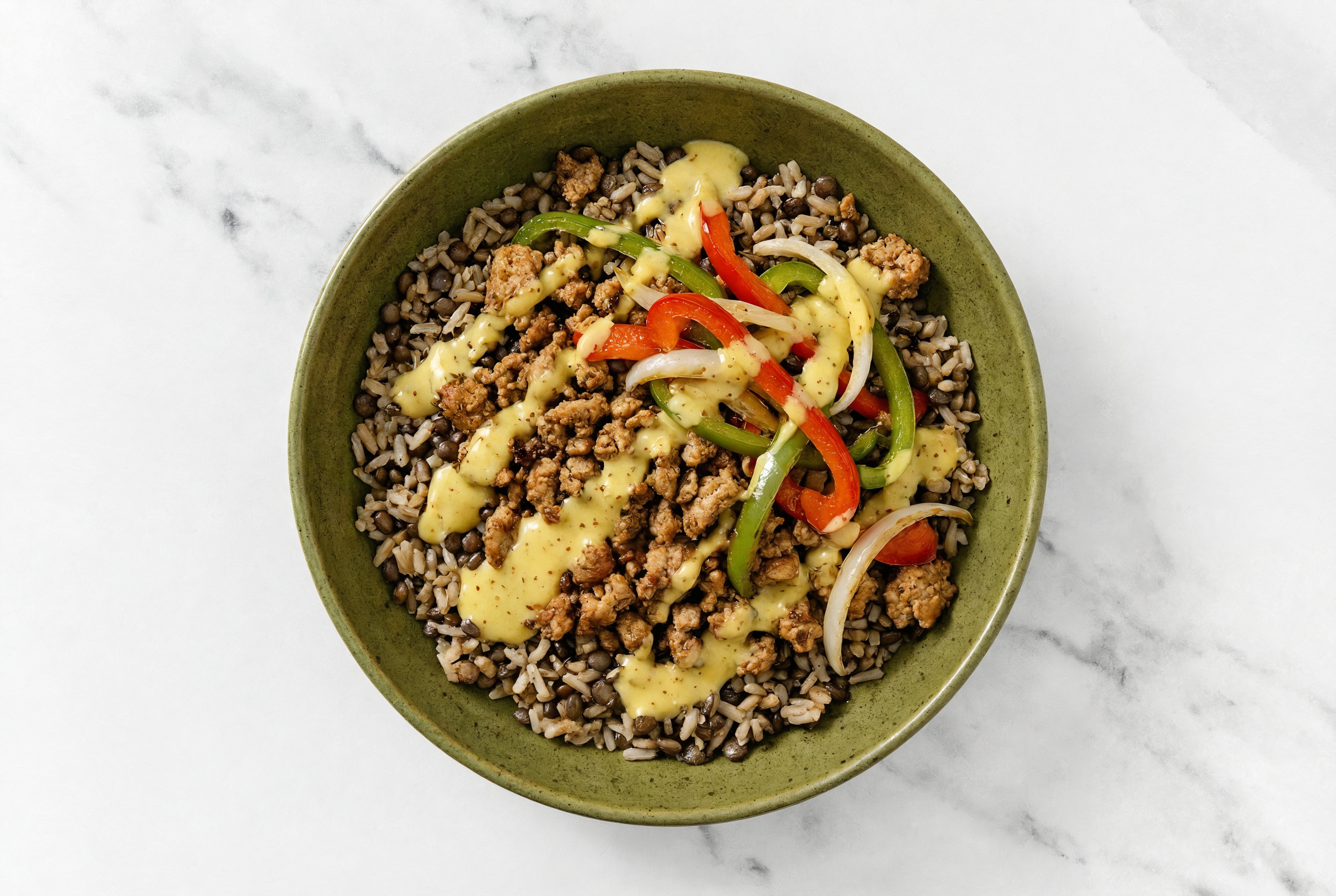 Ground Turkey & Veggie Grain Bowl with Honey Mustard
