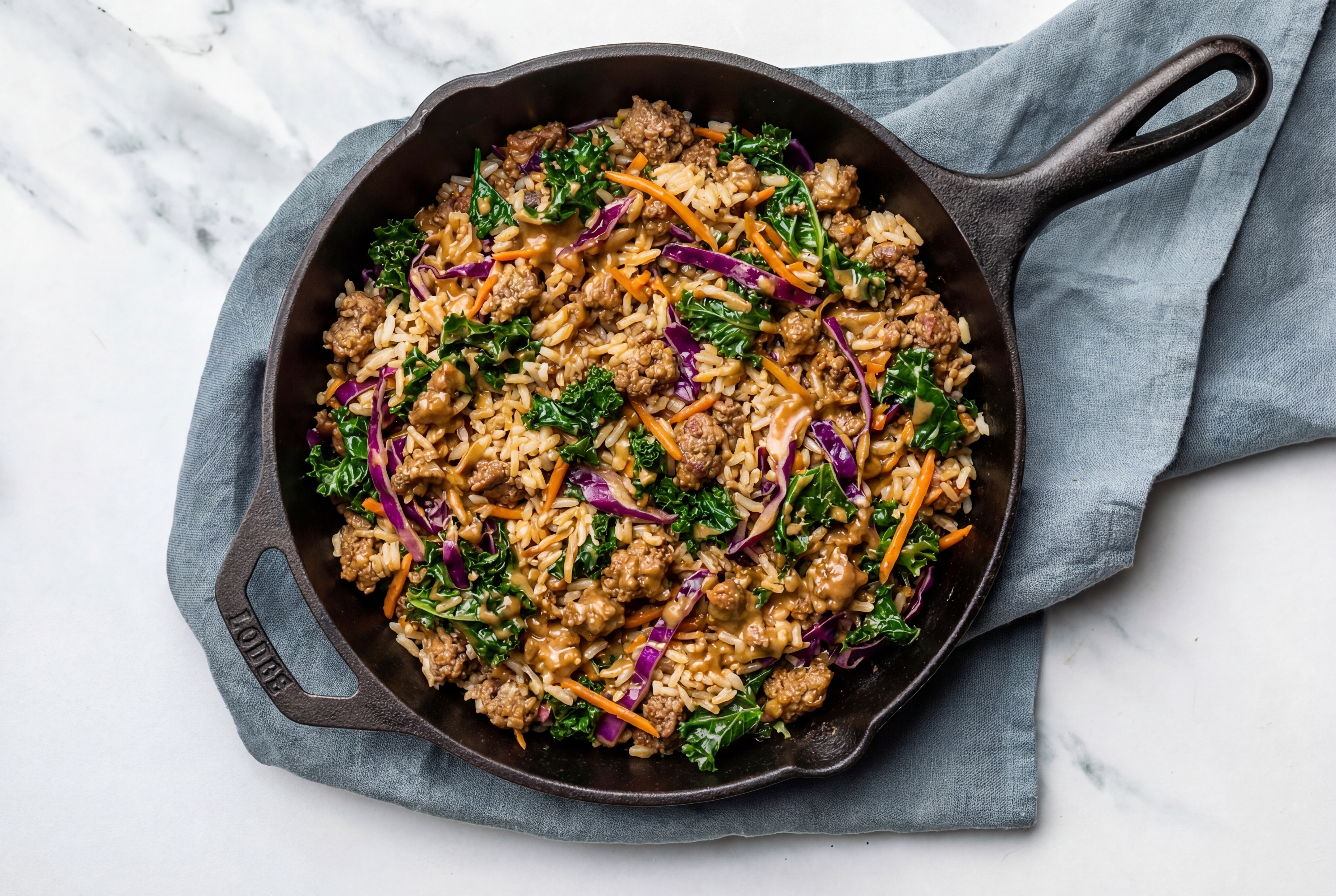 Thai Peanut Rainbow Veggie + Ground Italian-Style Beef Stir-Fry