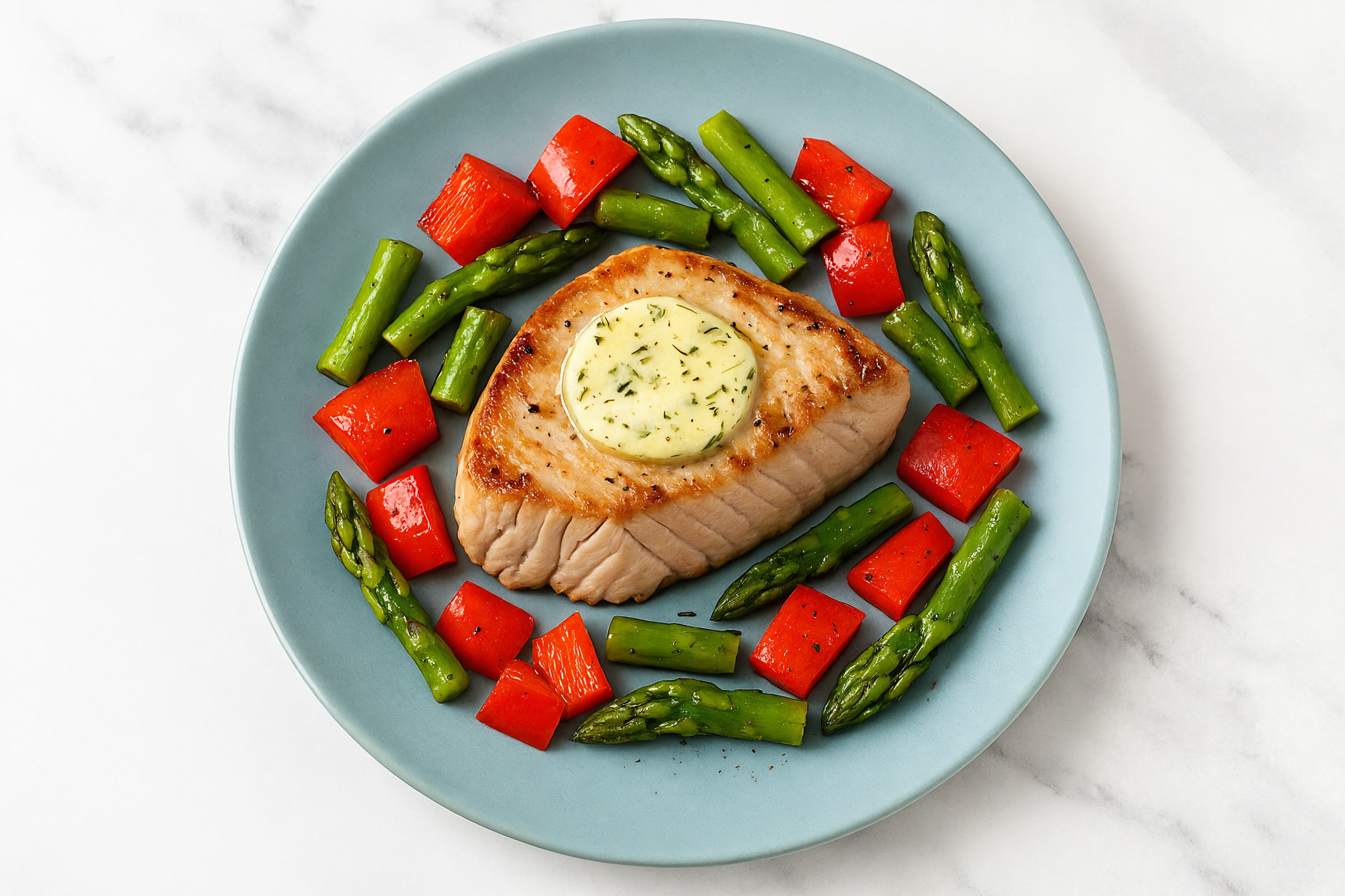 Sheet-Pan Slow Churned Herb Pasture Butter Tuna + Asparagus