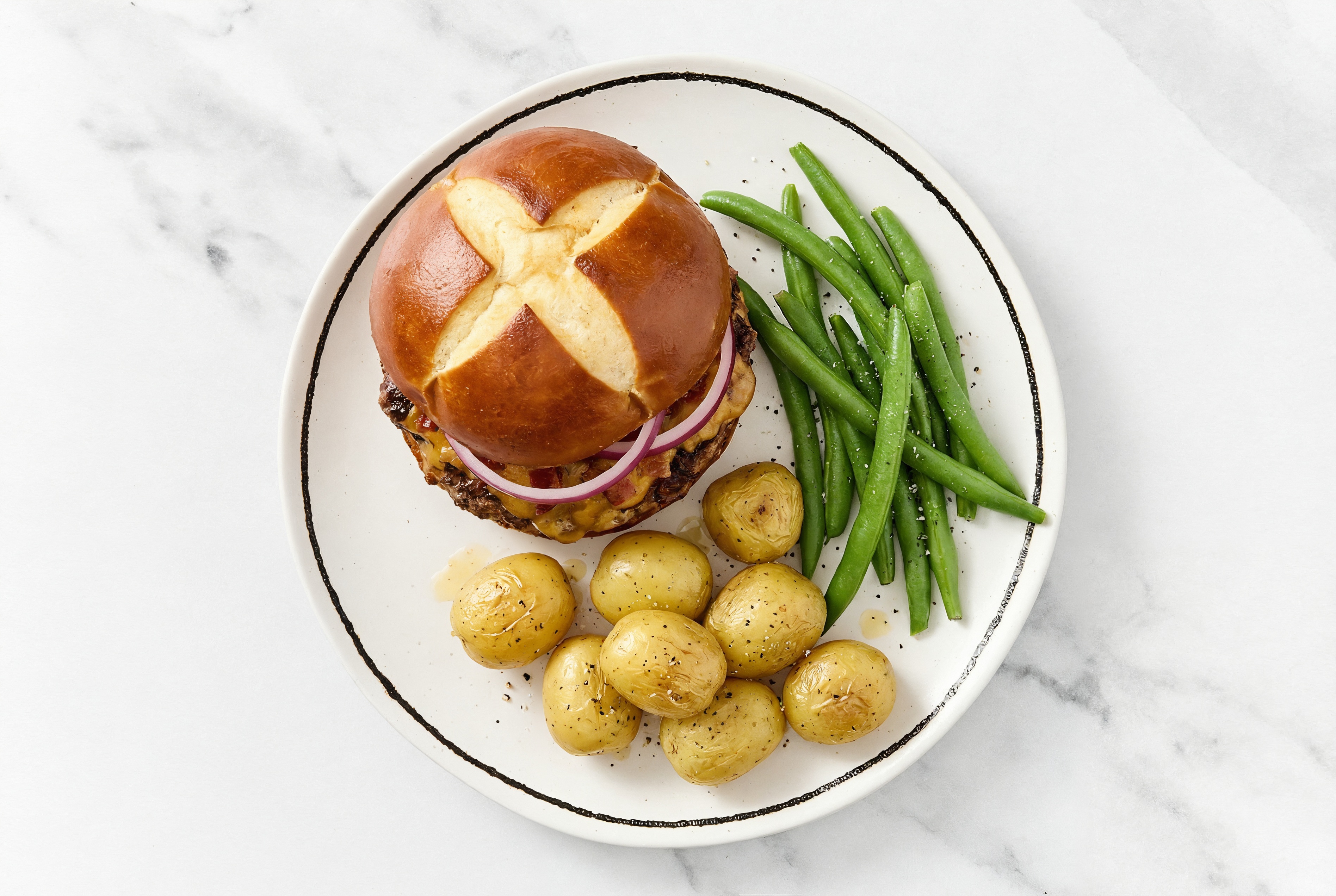  Bacon + Cheddar Burger with Organic Green Beans
