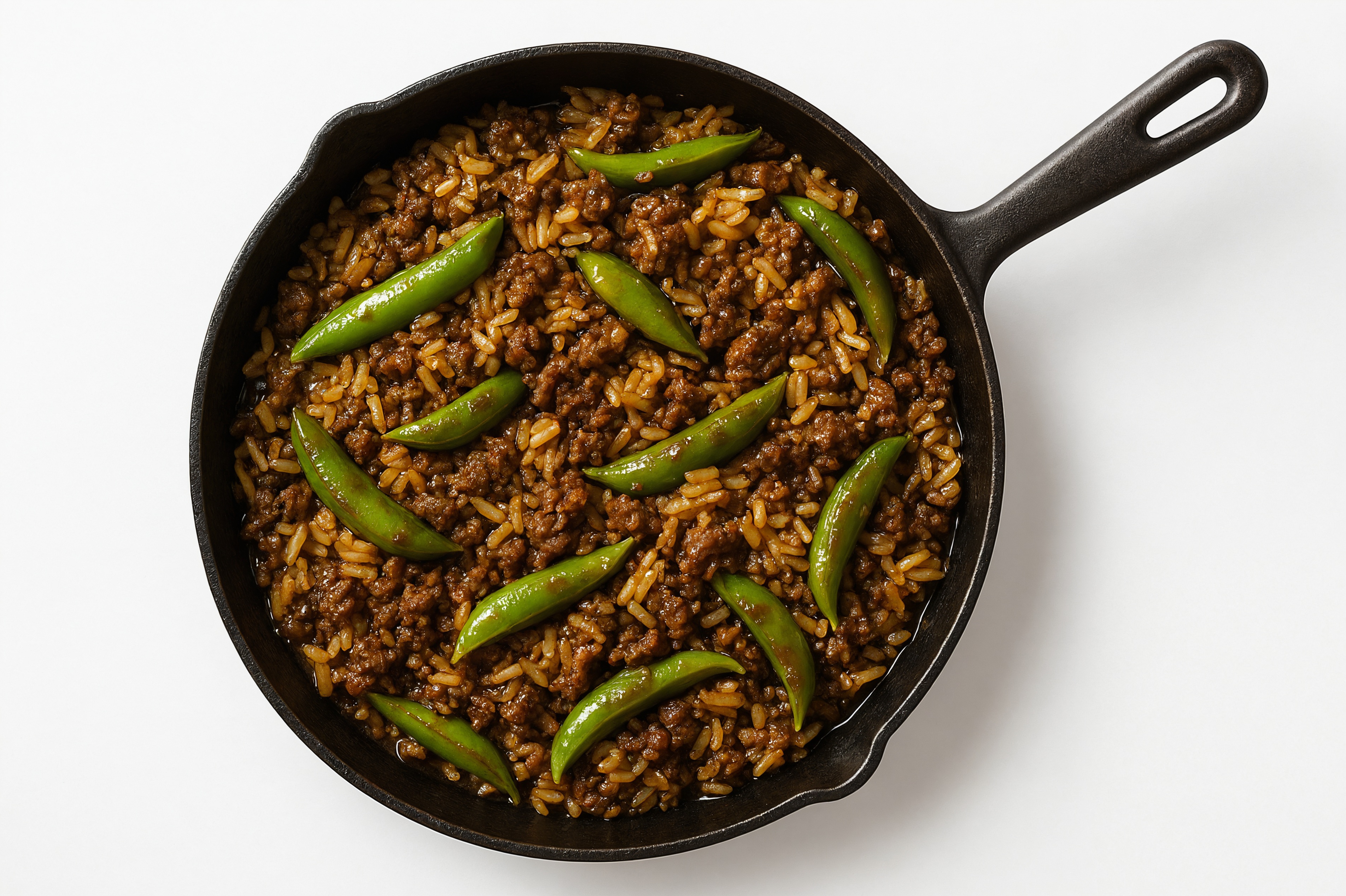 Teriyaki Pea Snap + Ground Bison Stir-Fry with Seasoned Jasmine Rice
