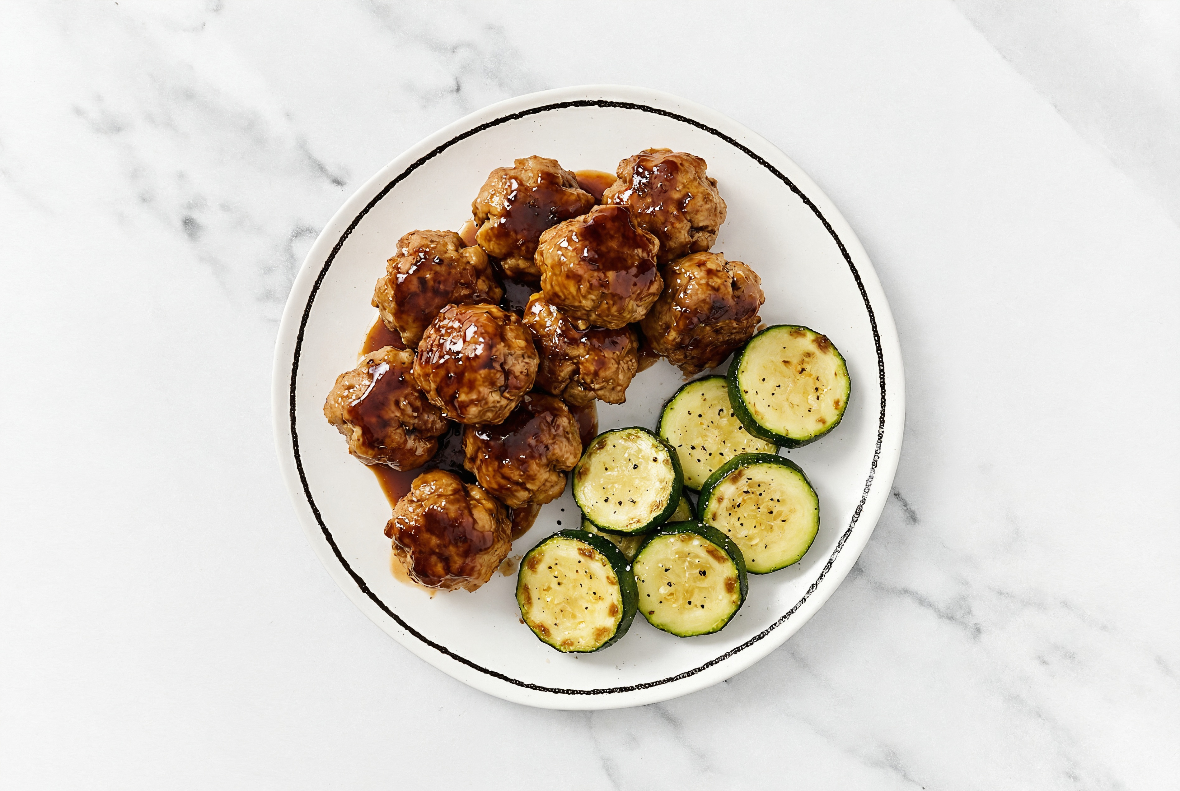 Teriyaki Baked Turkey Meatballs & Zucchini