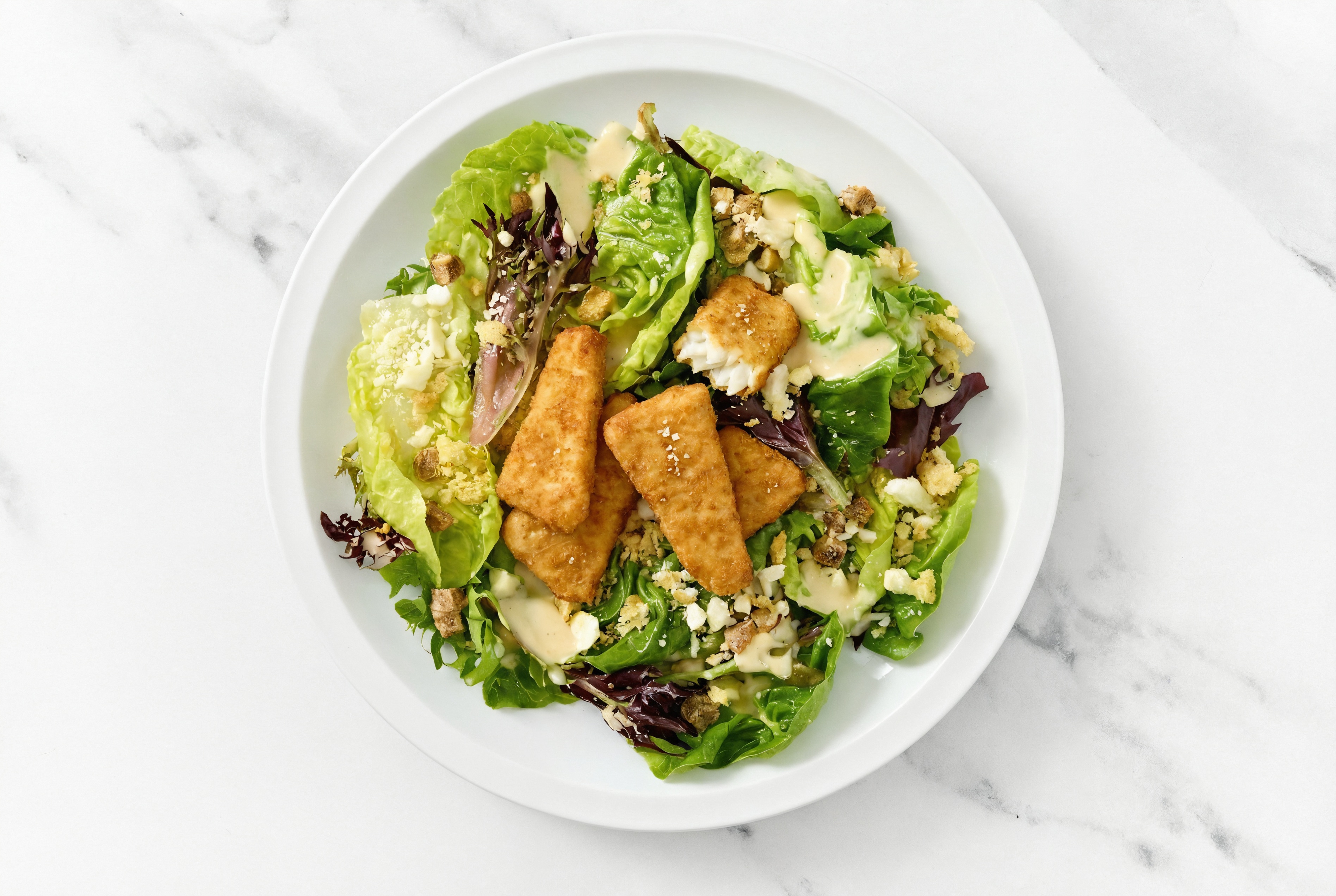 Fried Fish Nugget Little Gem Salad