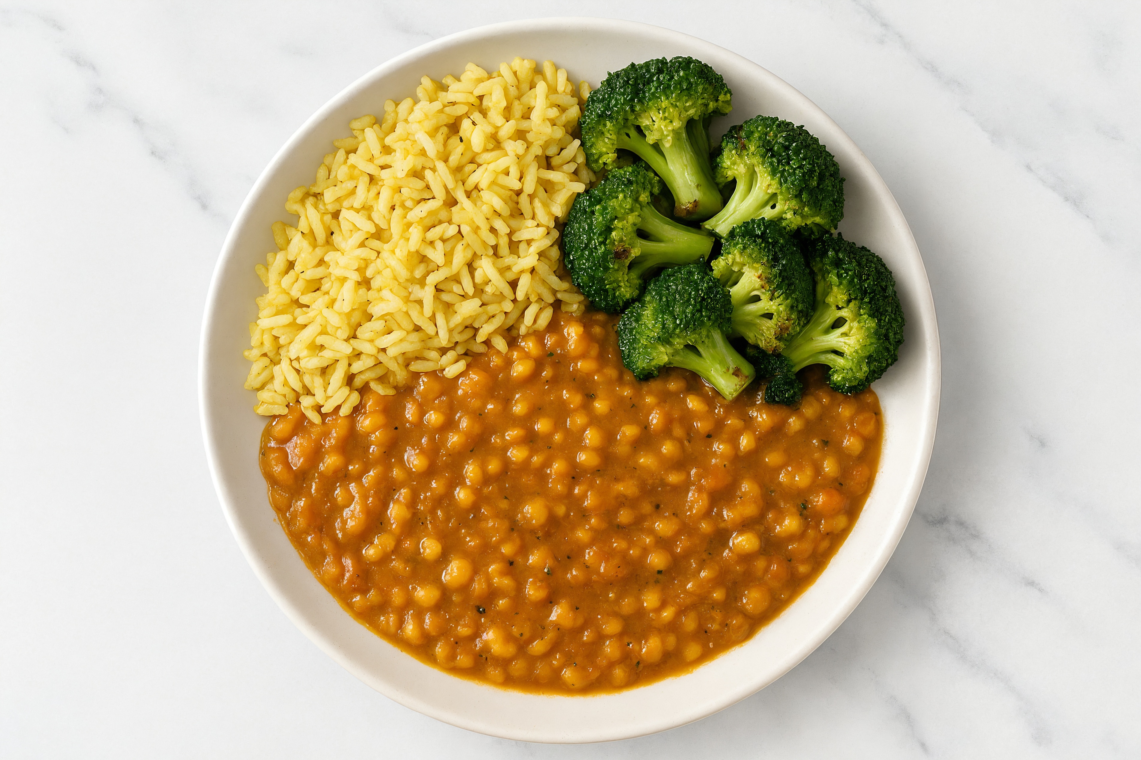  Broccoli Yellow Lentil Dal Bowl over Jasmine Rice