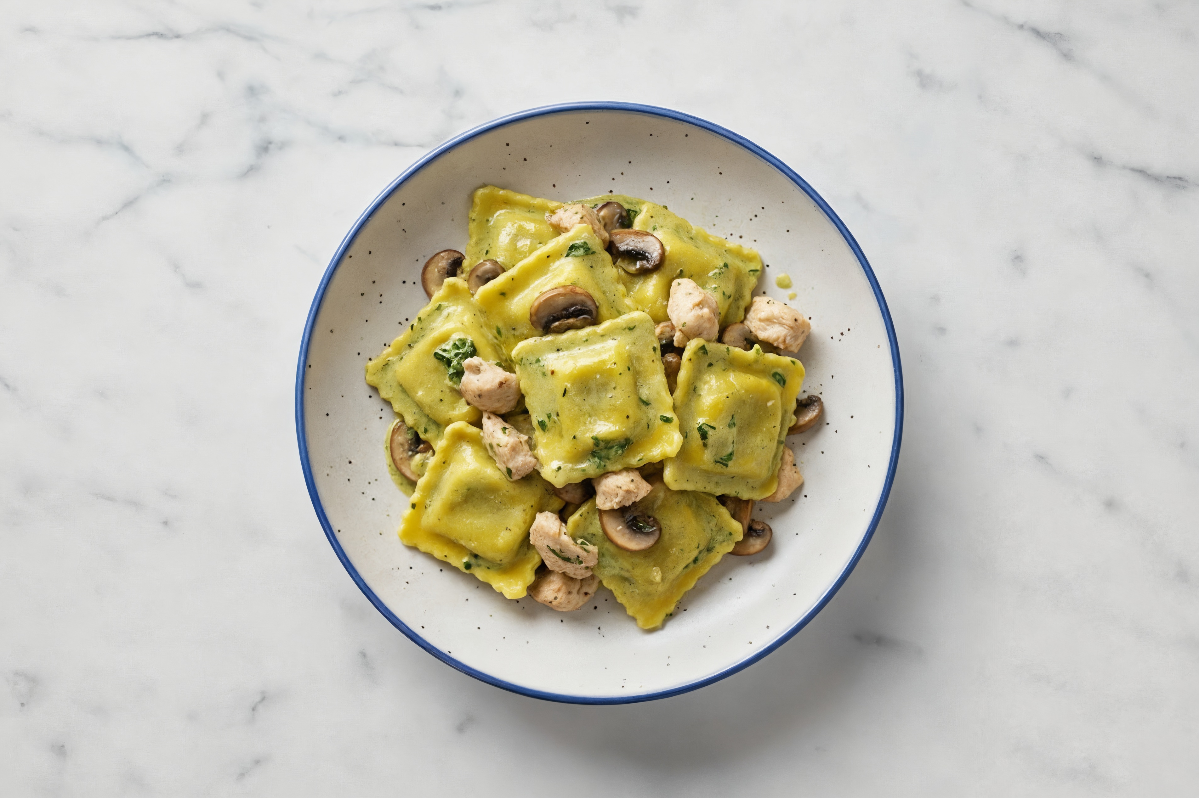 Chicken + Mushroom Spinach Artichoke Ricotta Ravioli