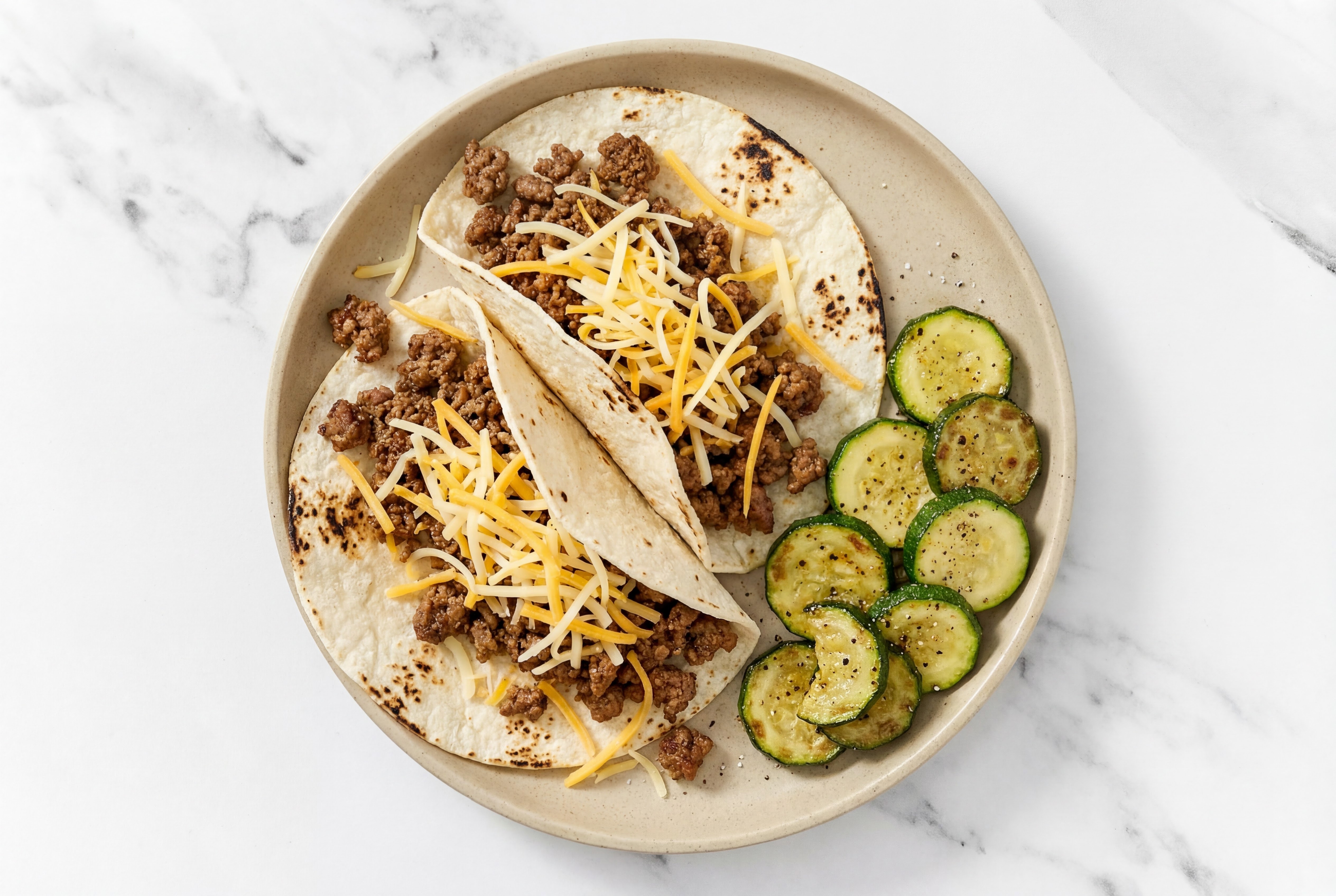 Zesty Cheesy Ground Wagyu Beef Tacos + Zucchini