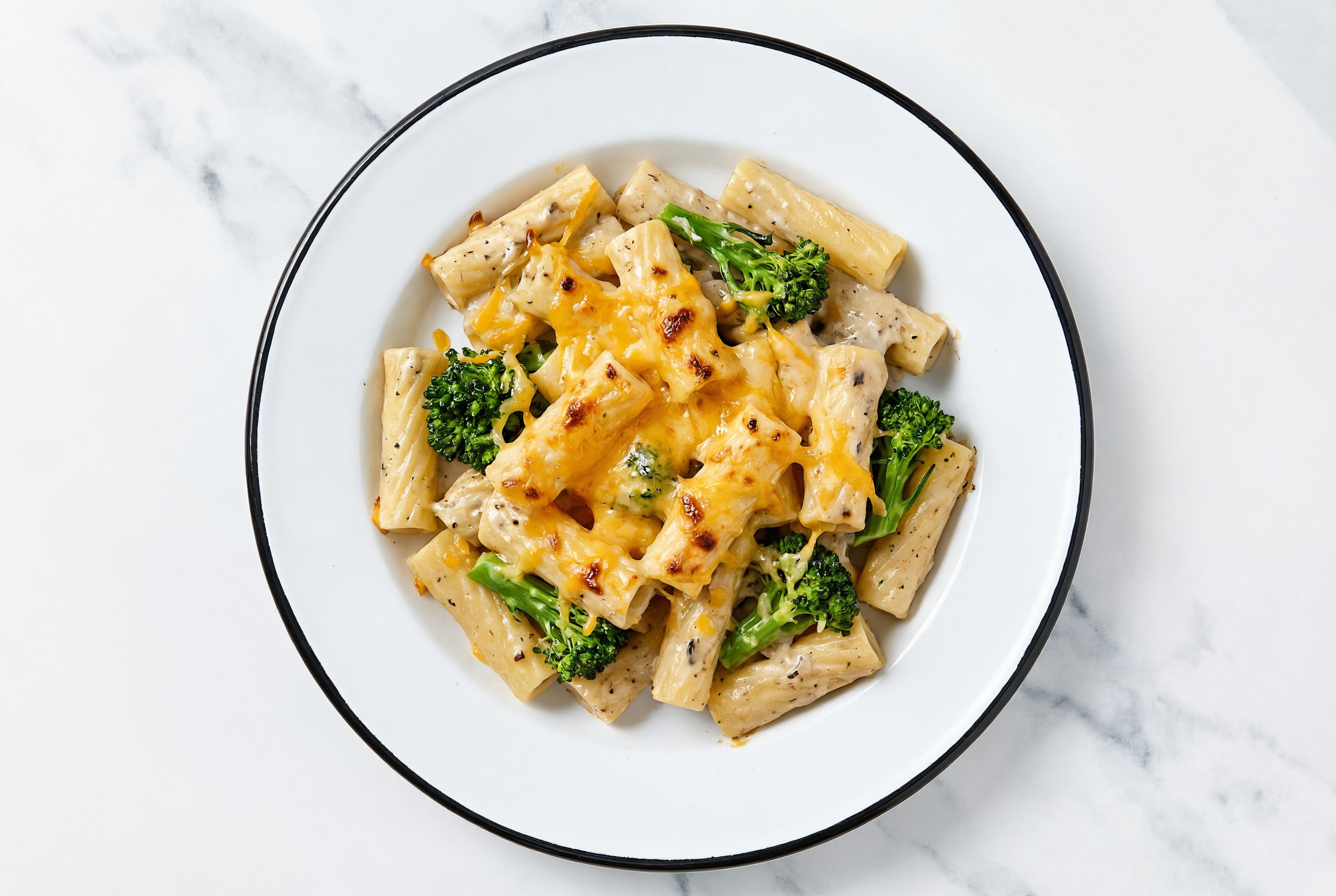 Herby Broccoli Cheddar Baked Mac 'n Cheese with Rigatoni Pasta
