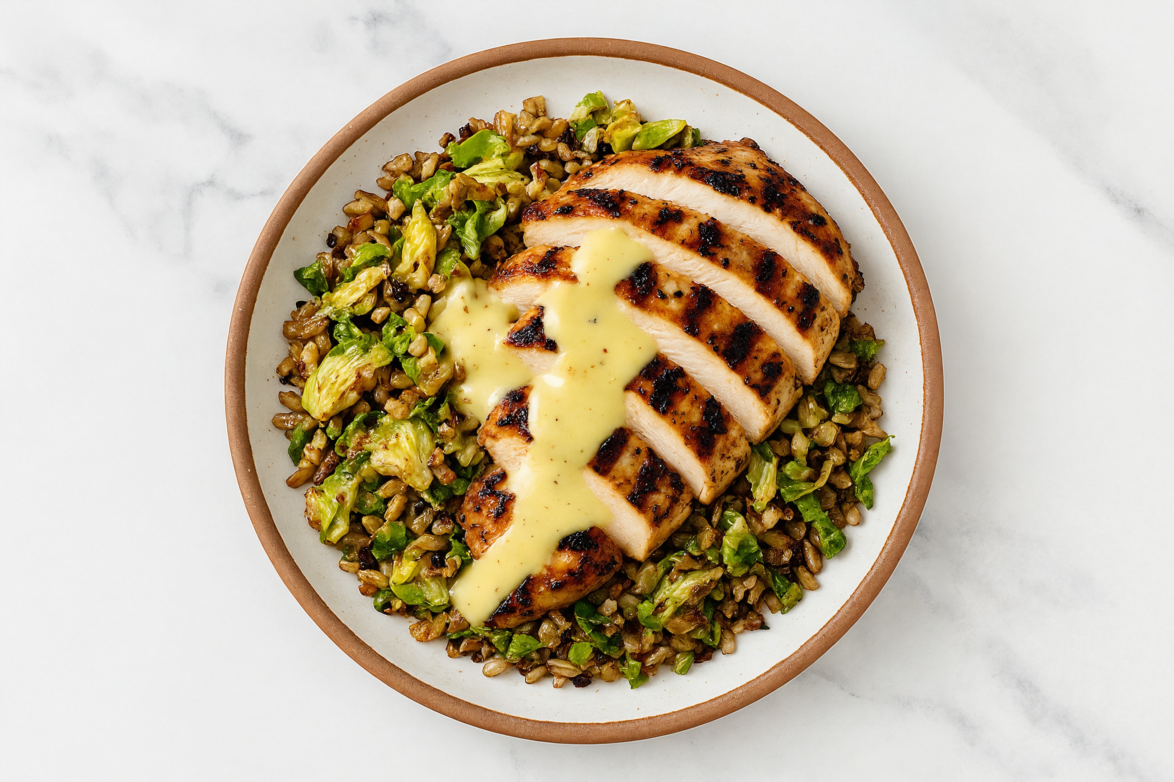 Grilled Mediterranean Chicken Breast + Brussels Grain Bowl