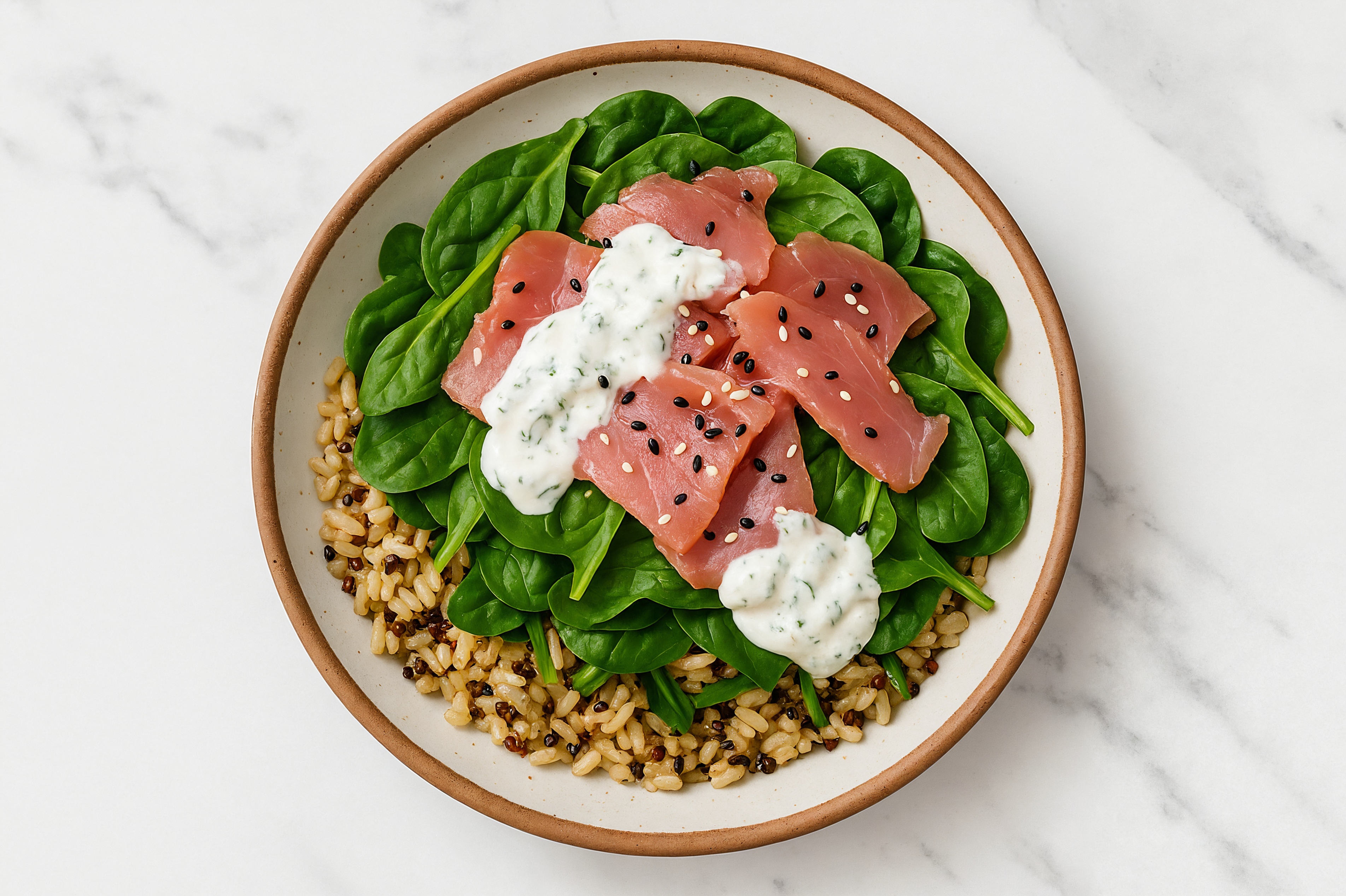 Tuna Quinoa Bowl with Tzatziki & Organic Spinach