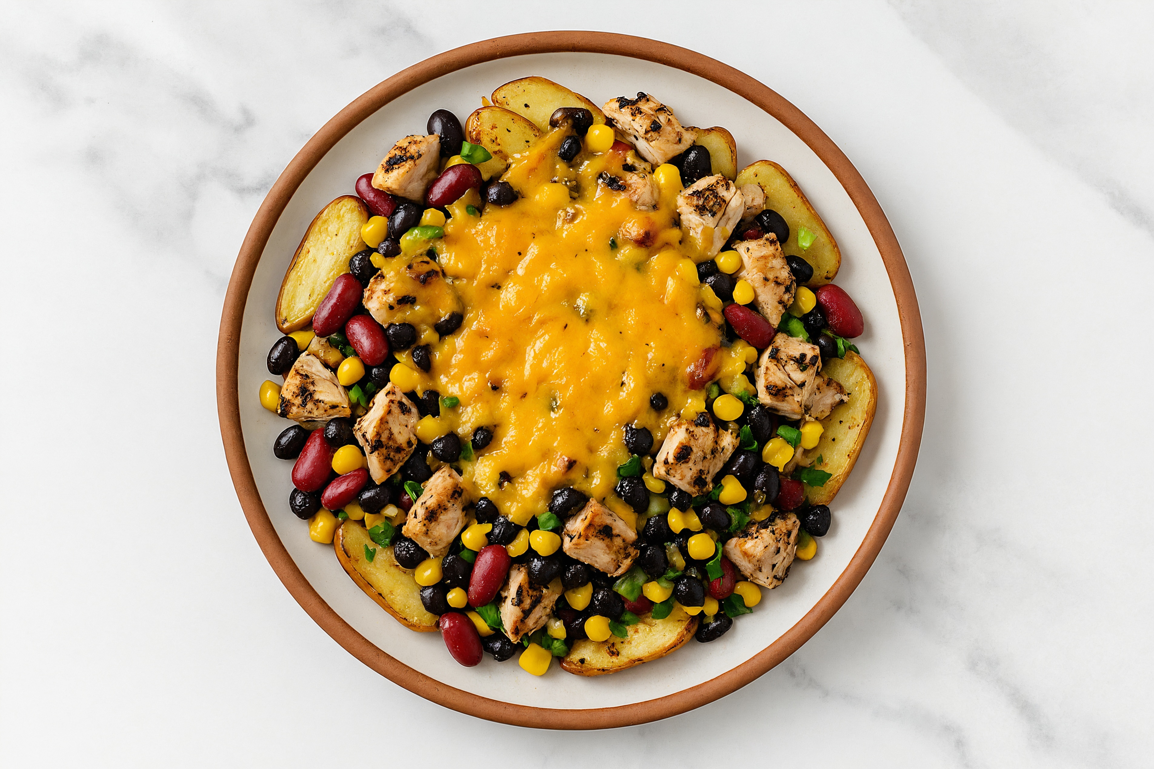 Roasted + Loaded Potato Nachos with Mediterranean Grilled Chicken Breast