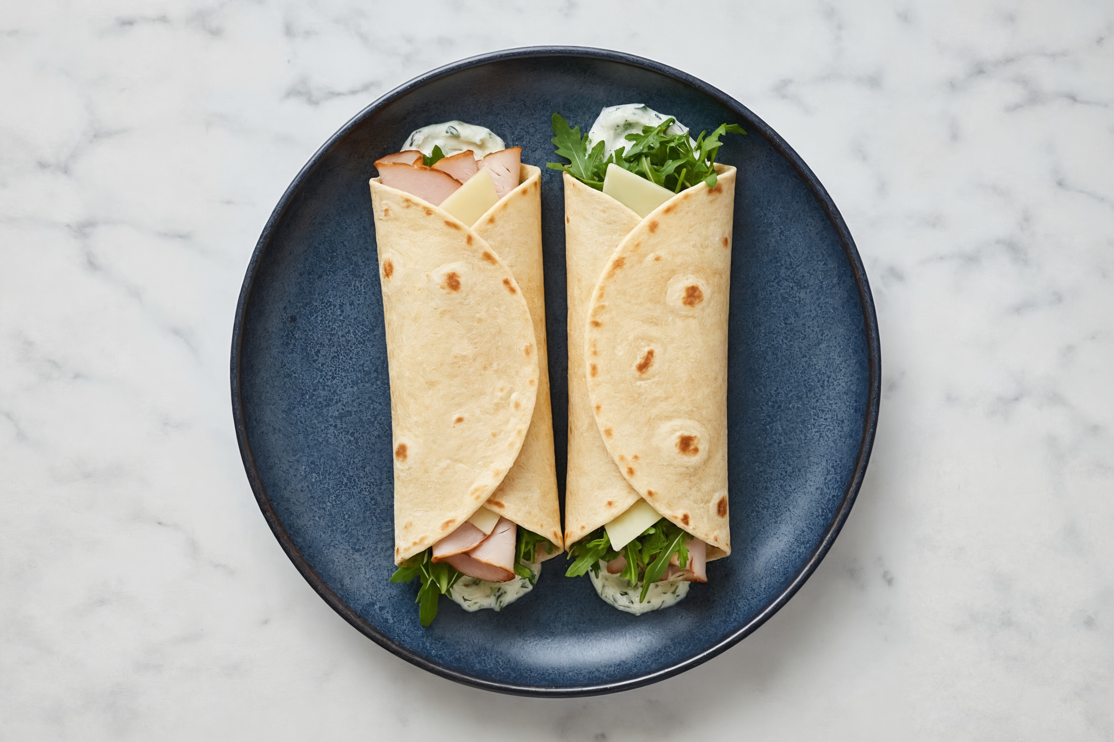 Tzatziki Oven Roasted Breast Turkey + Havarti Tortilla Wraps with Arugula