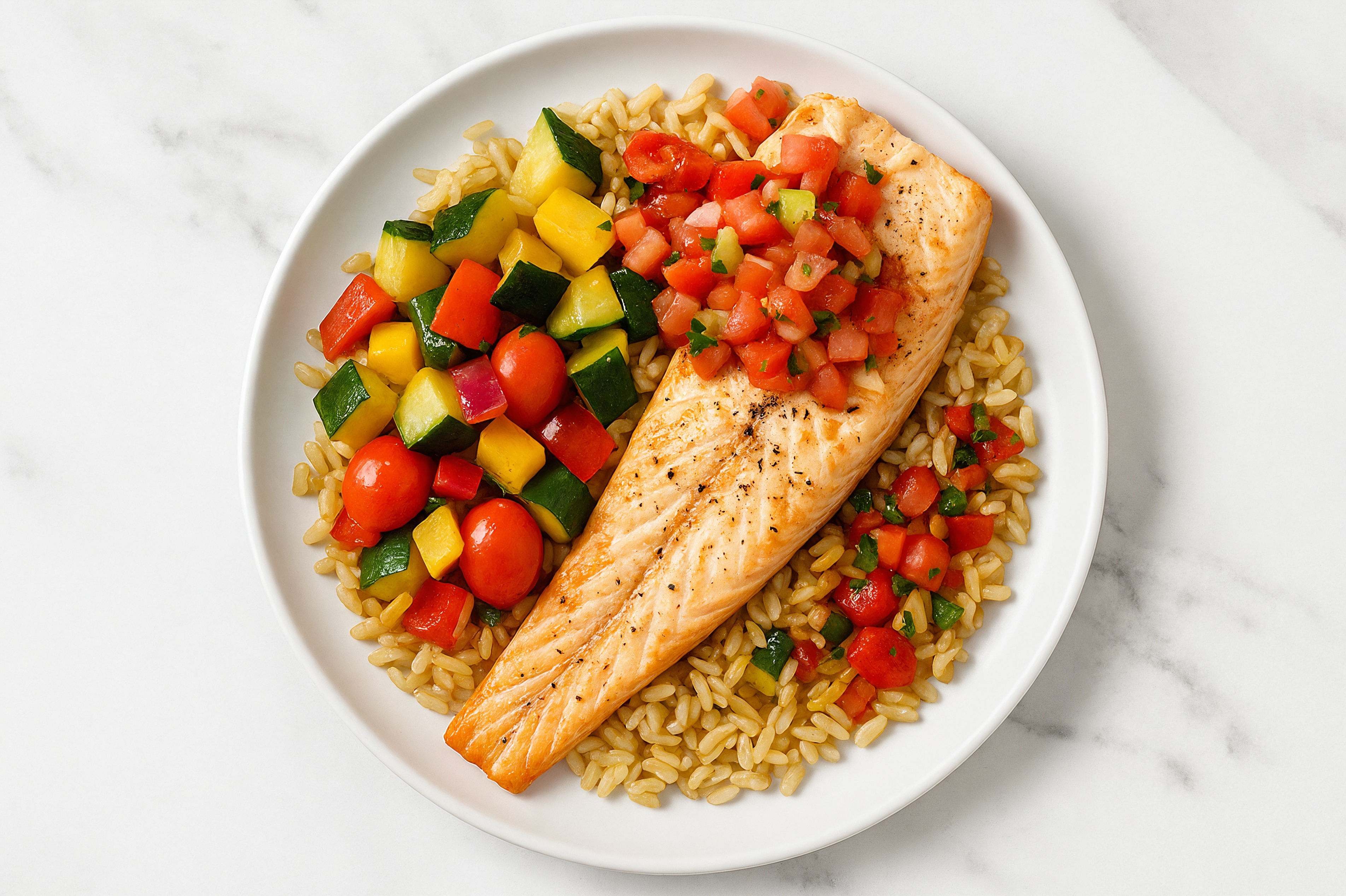 Southwestern Trout + Organic Brown Rice Bowl with Mixed Veggies