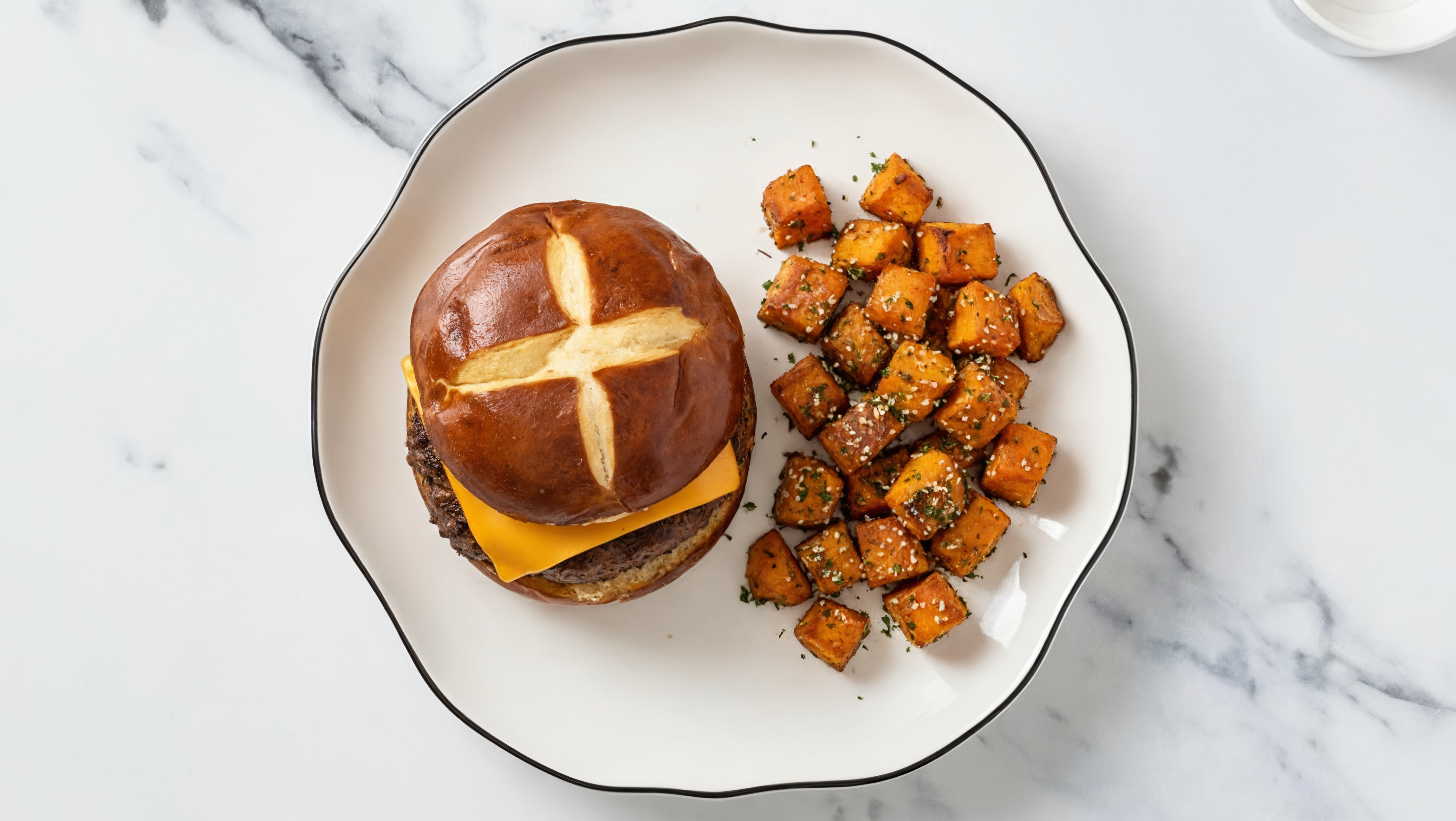 Cheddar Cheeseburger + Ranch Sweet Potatoes