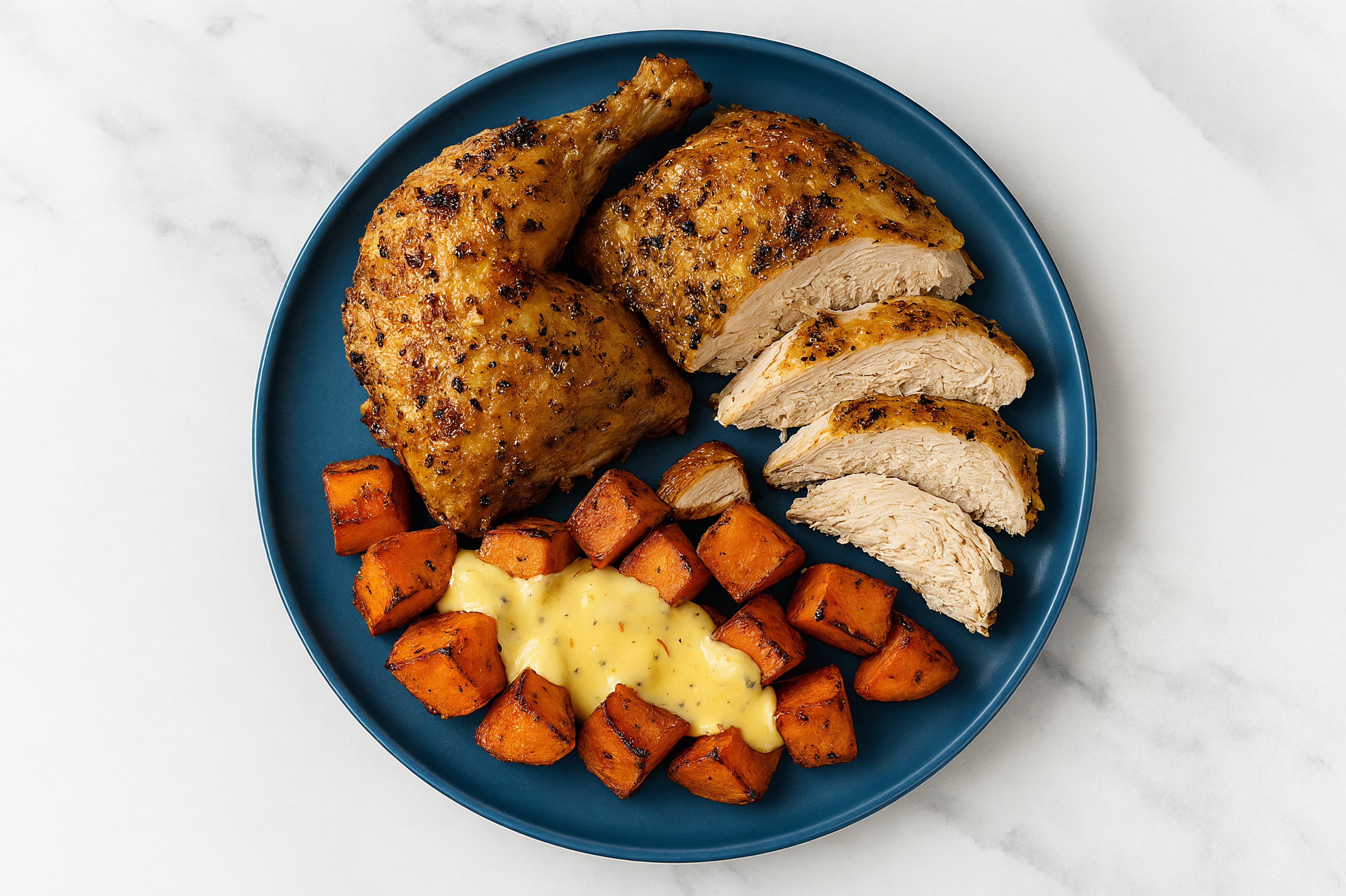 Lemon Chicken + Roasted Sweet Potatoes with Honey Mustard Sauce