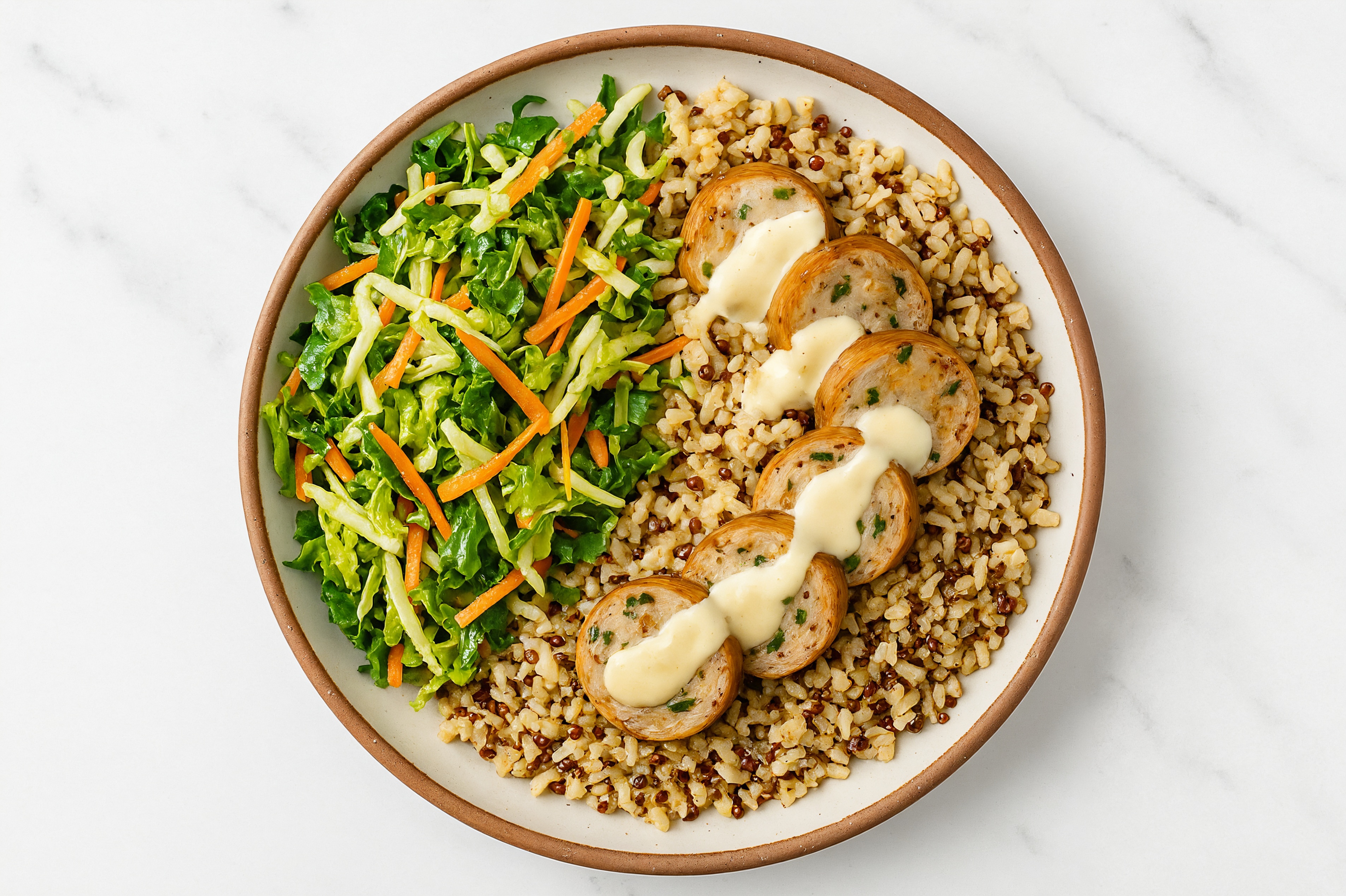 Super Creamy Garlic Chicken Sausage Rice Bowl