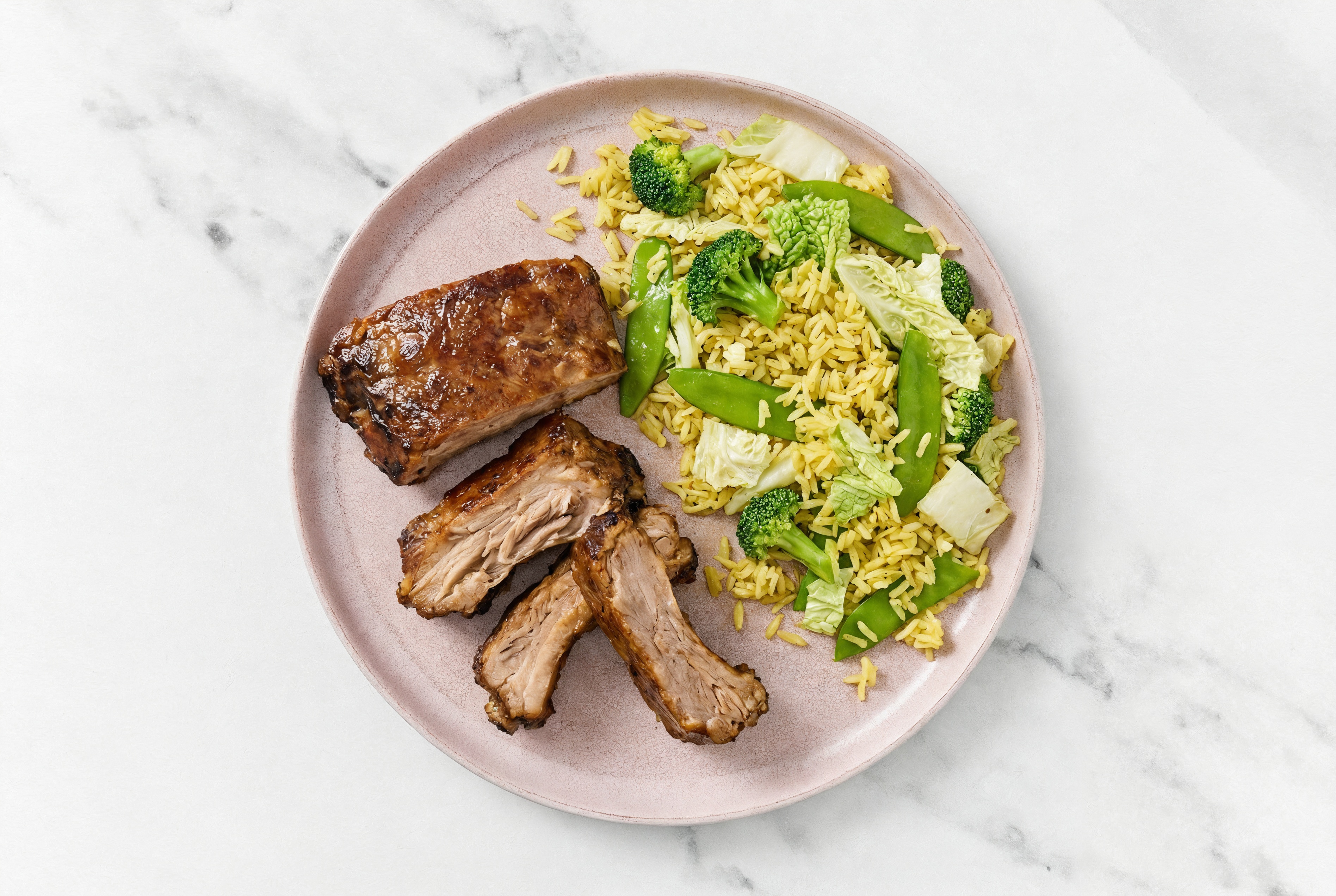 Seasoned Baby Back Ribs + Asian Veggie Jasmine Rice