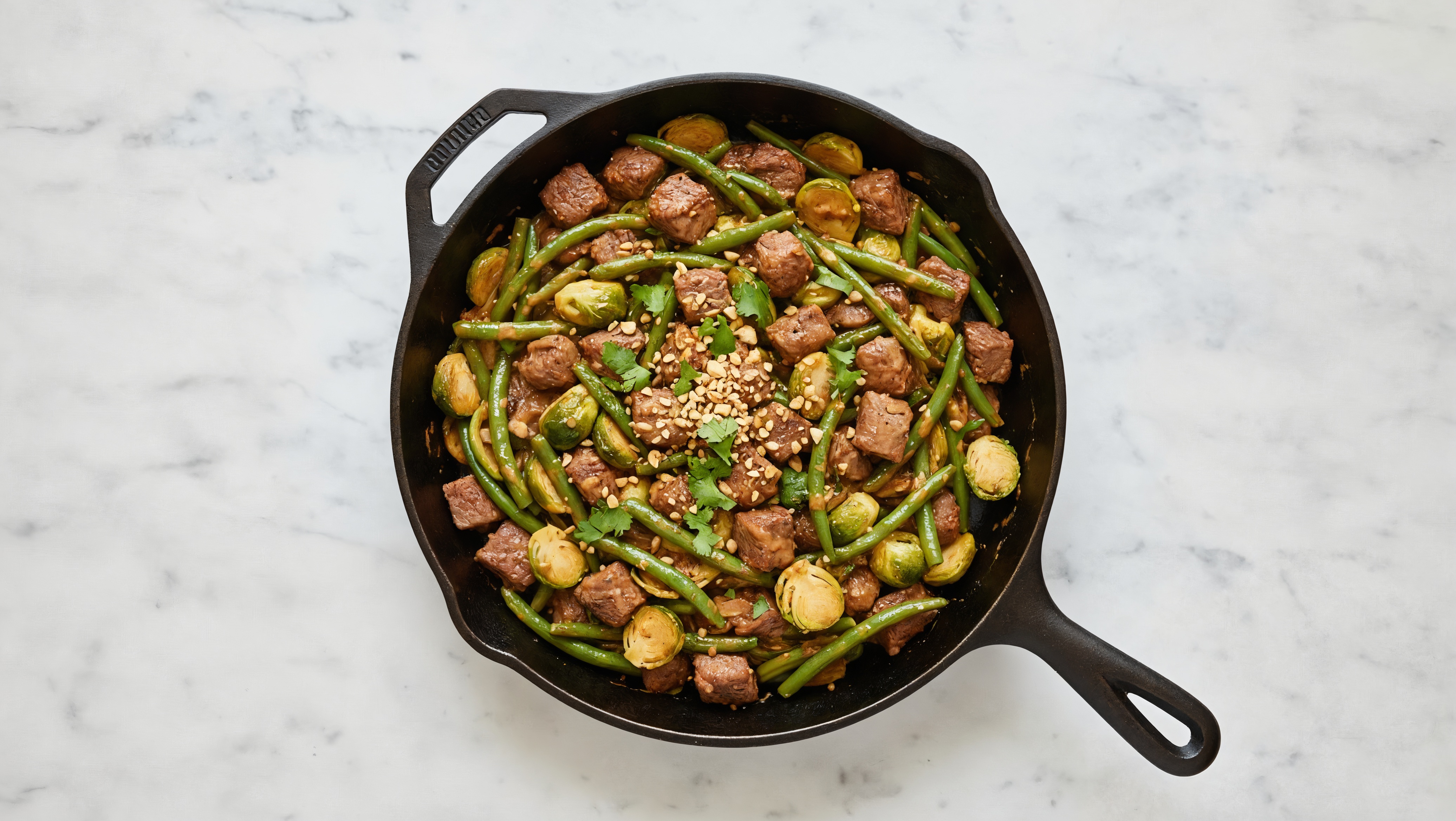 Thai Peanut Bison Stir-Fry with Green Beans & Brussels