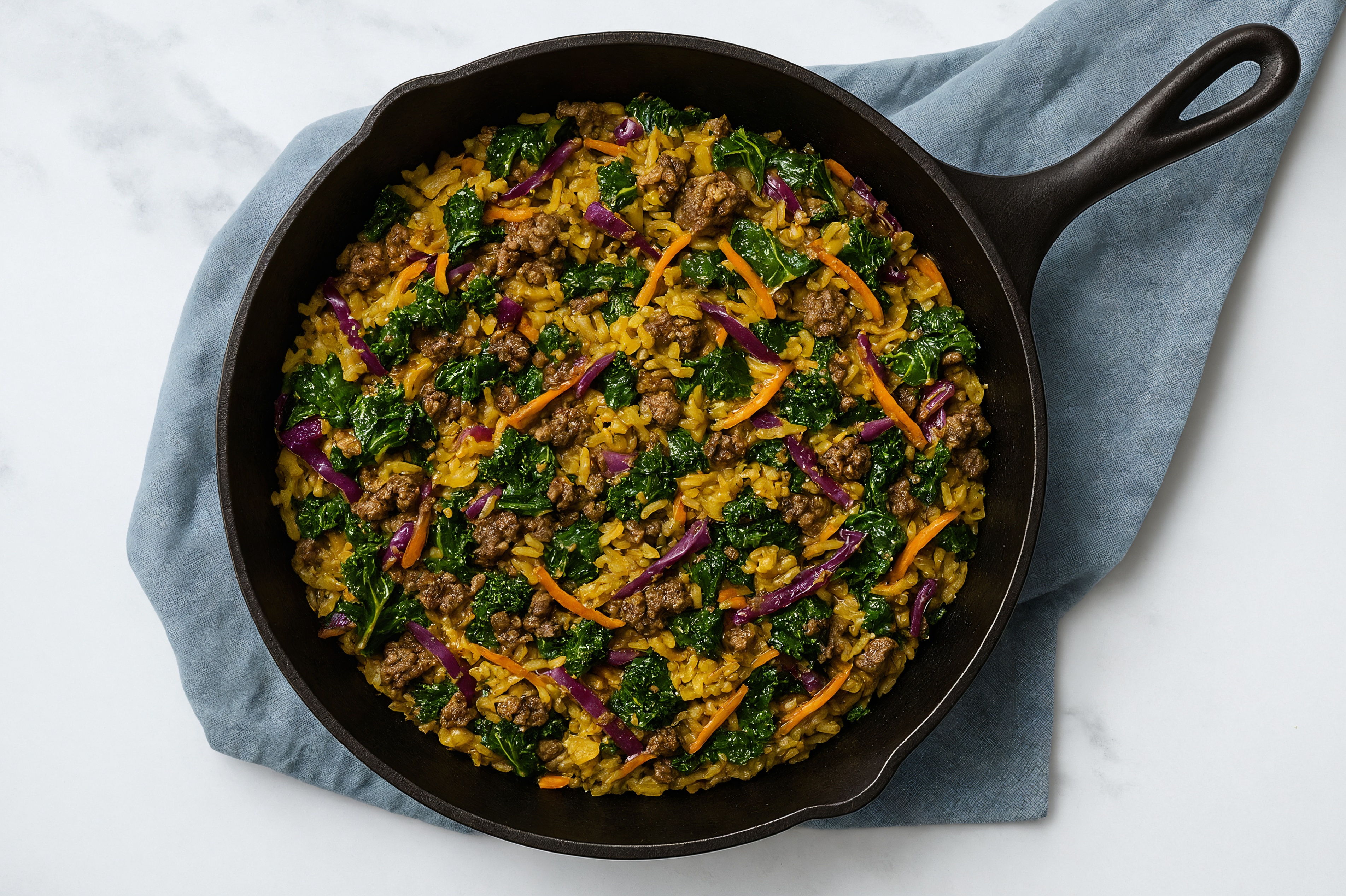 Curry Rainbow Veggie + Ground Beef Patties Stir-Fry