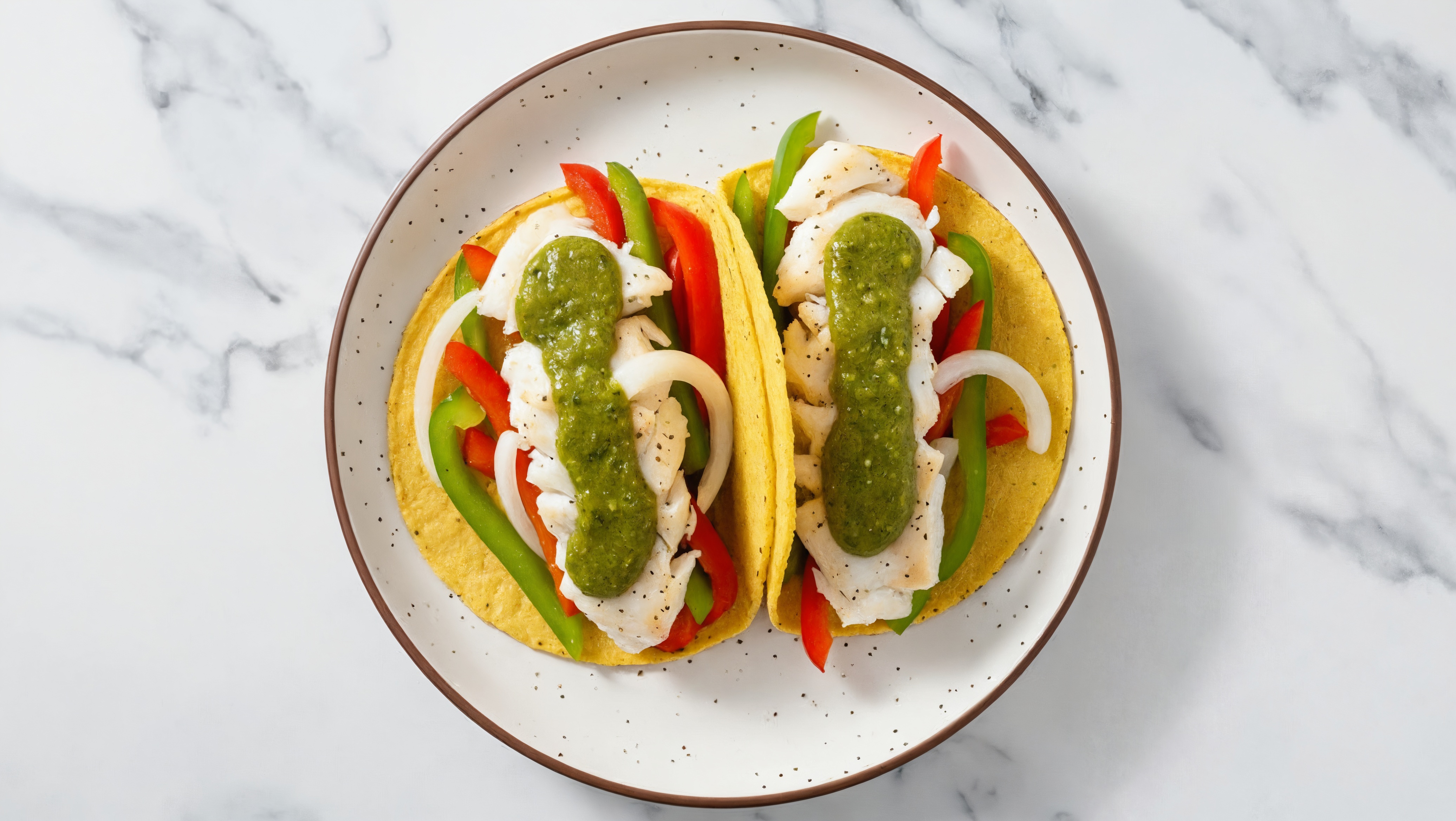Herby Fish Tacos with Veggies + Green Chile with Cod Fillet