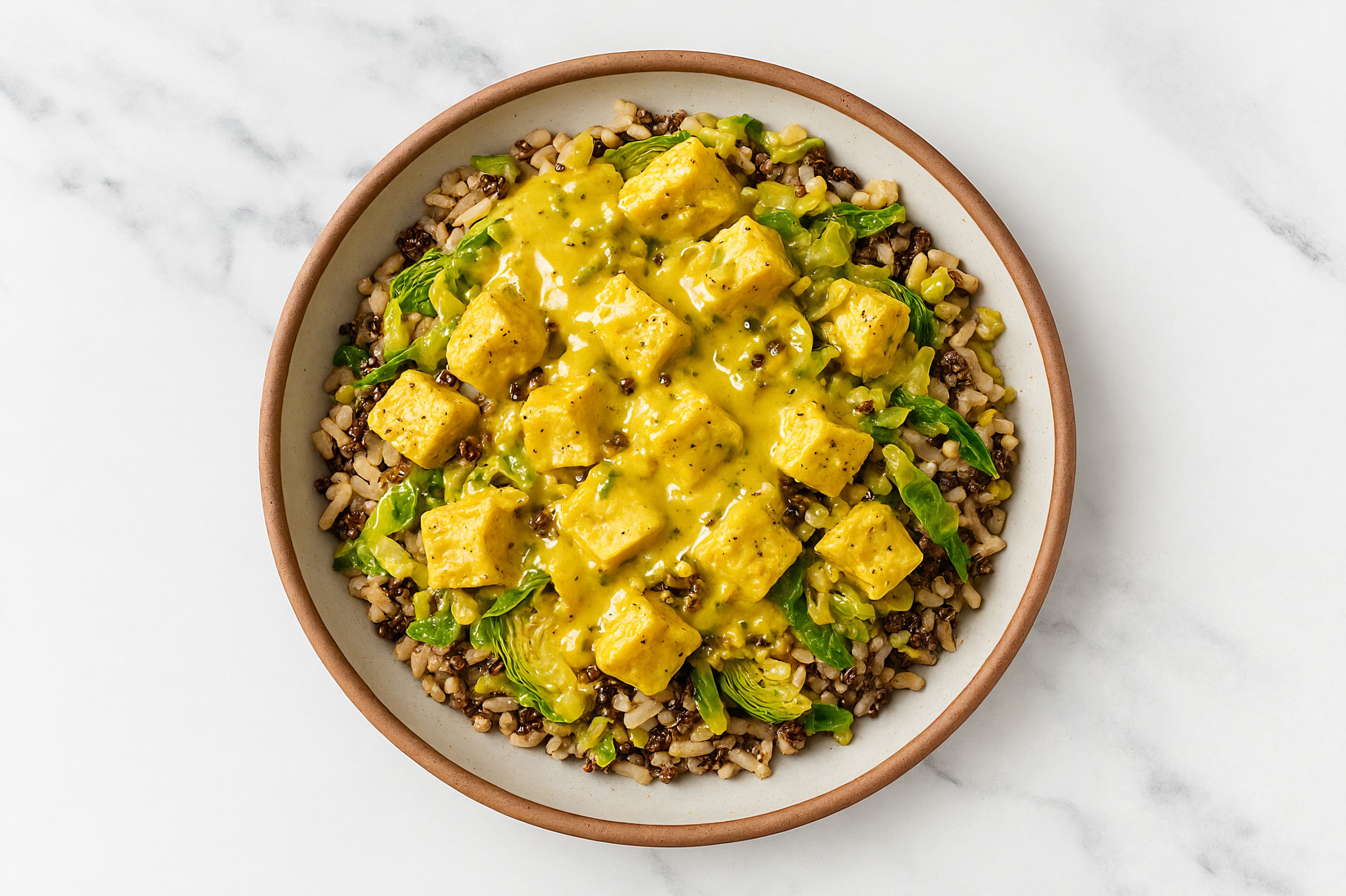 Coconut Curry Savory Spiced Tofu Bites Brown Rice Bowl
