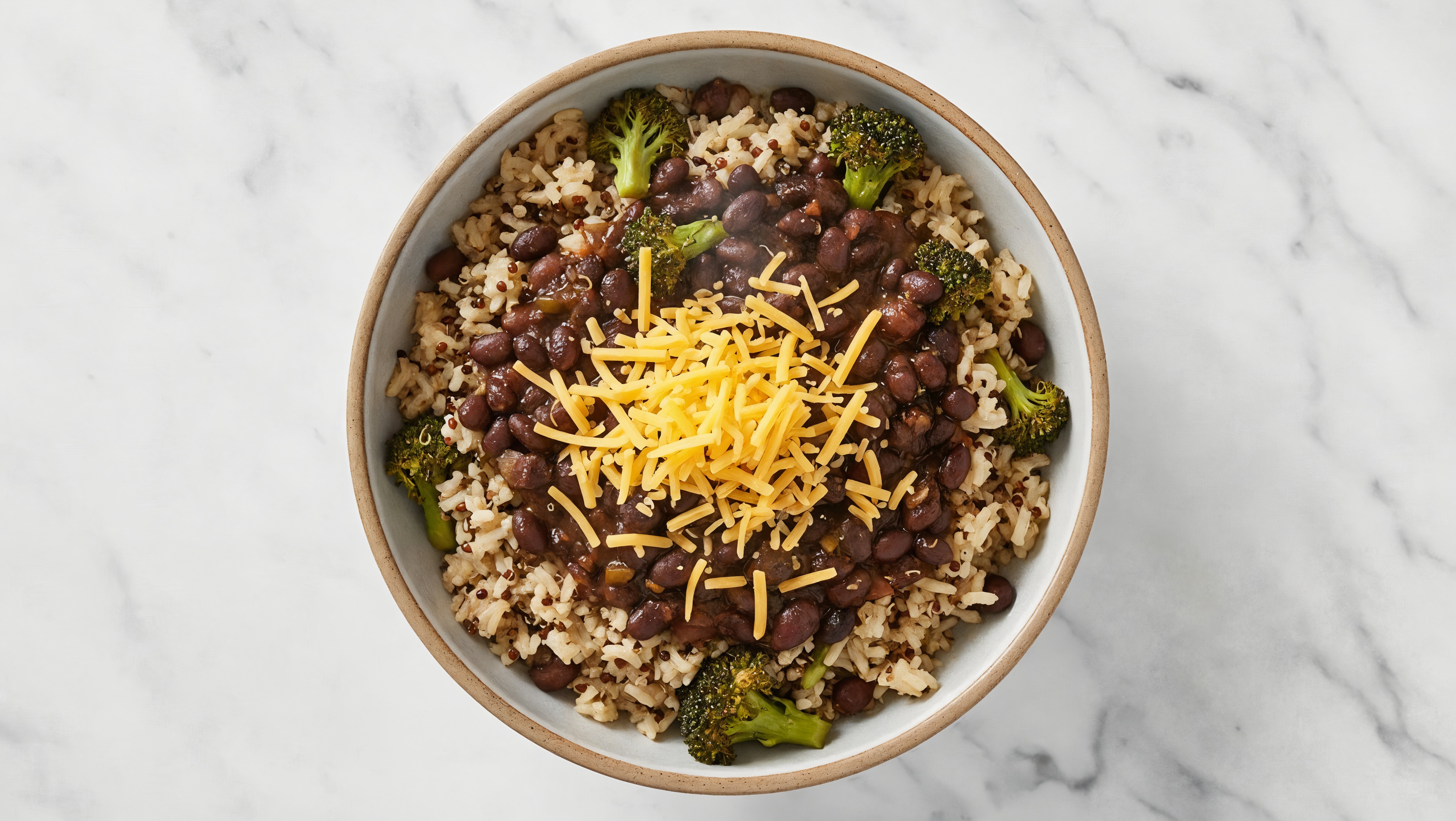Herby Black Bean 'n Cheddar Rice Bowl with Broccoli Florets
