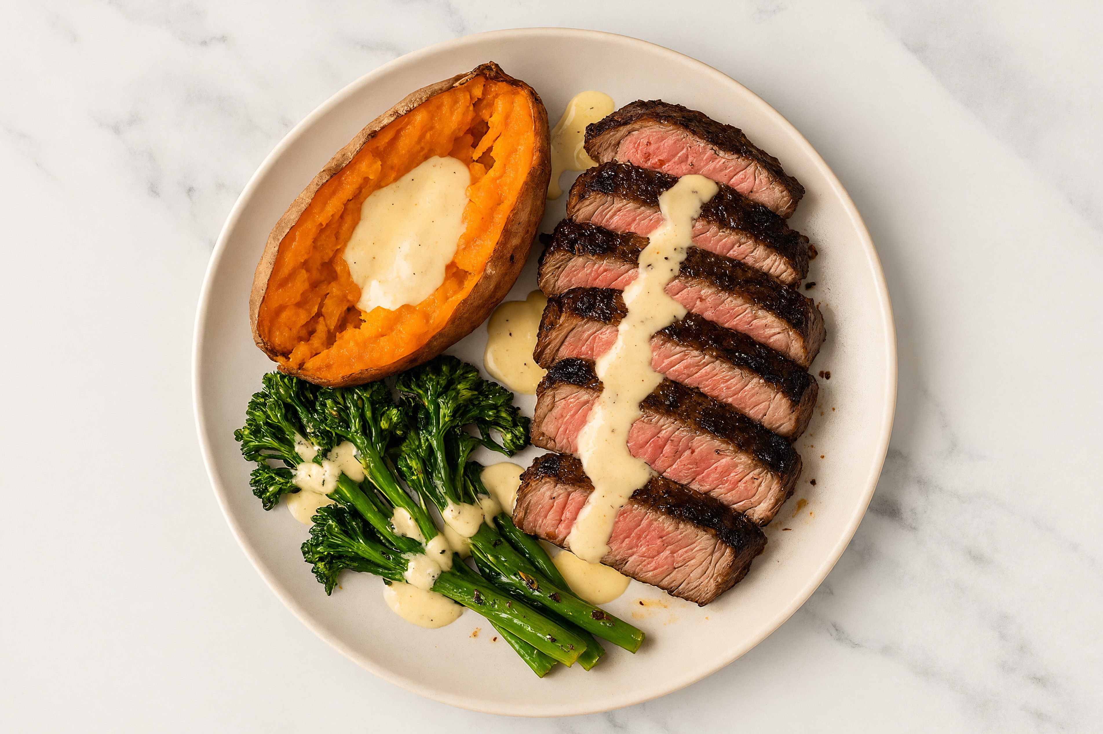 Wagyu Ribeye with Sweet Potato + Creamy Horseradish