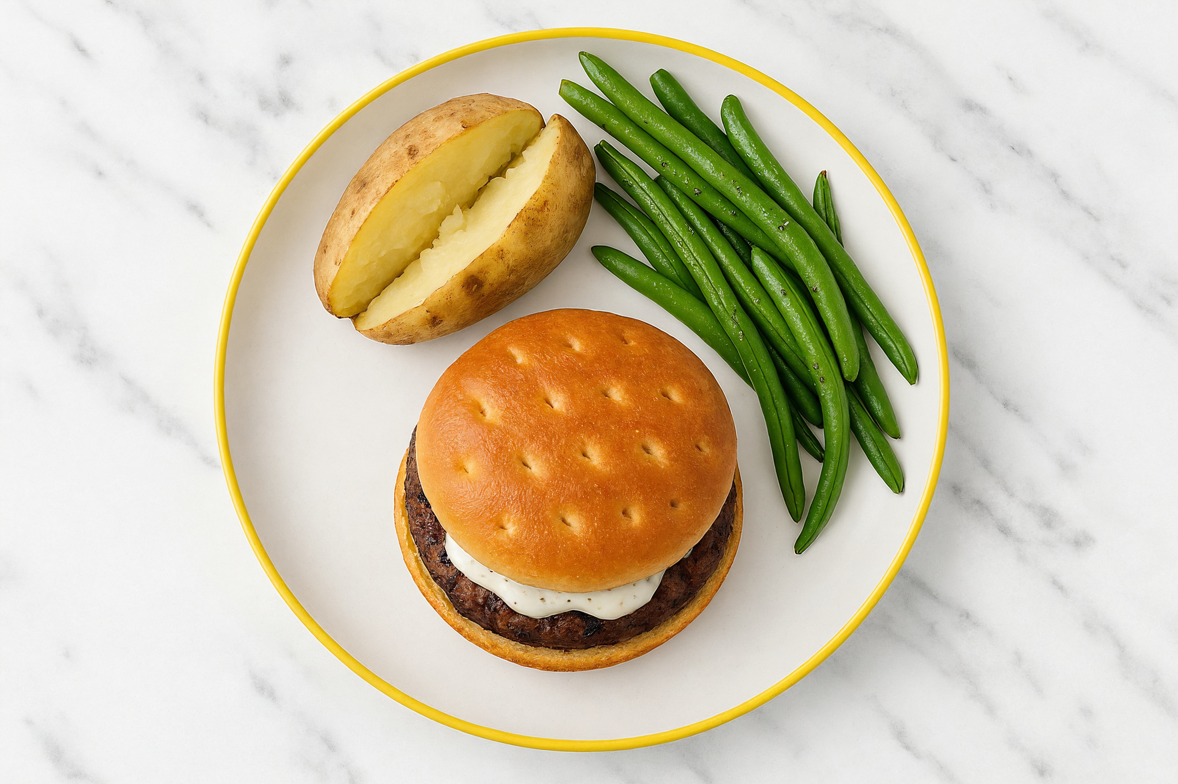 Ranch Black Bean Burger on Brioche with Green Beans