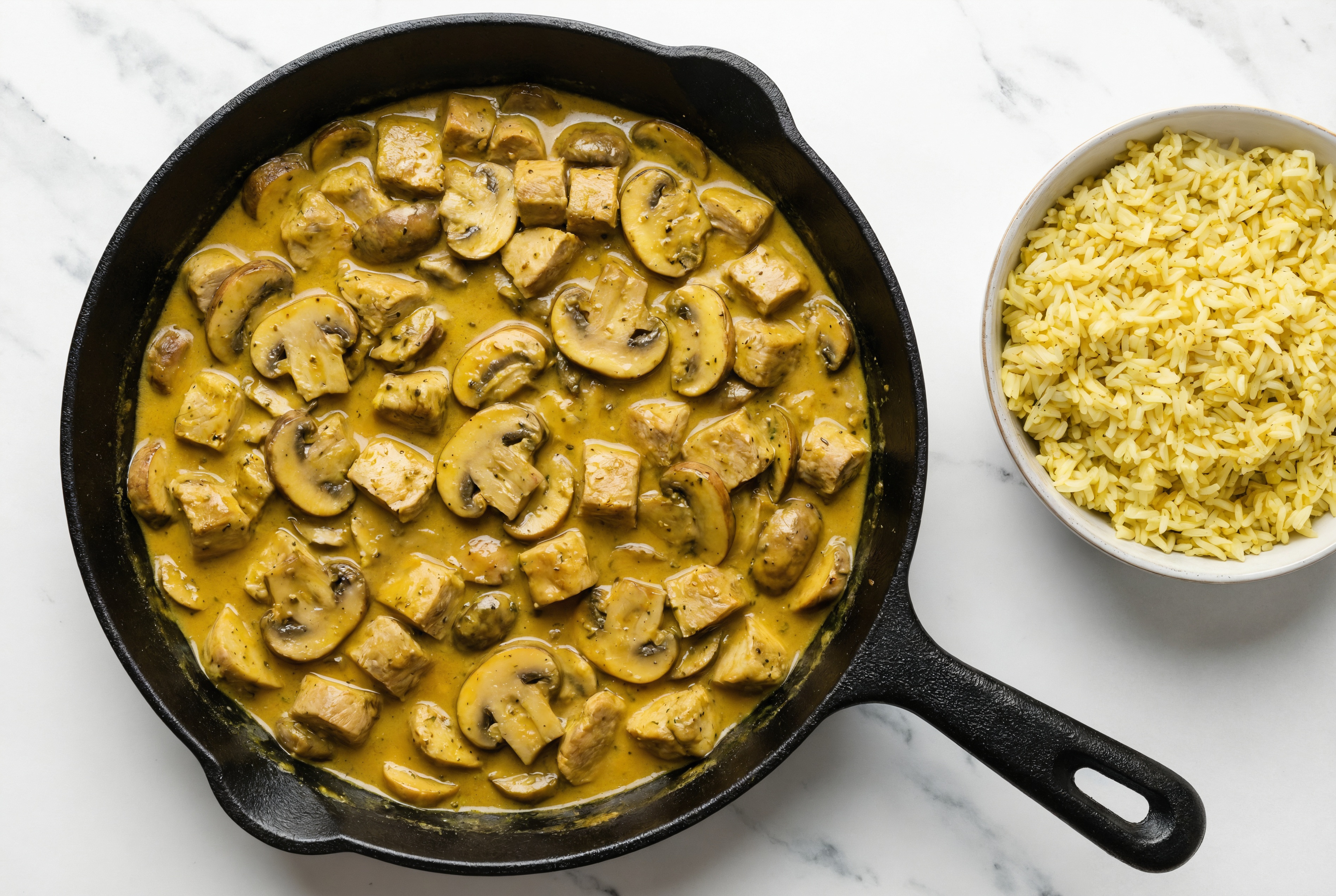 Coconut Curry Pork Tenderloin Stir-Fry with Mushrooms over Jasmine Rice