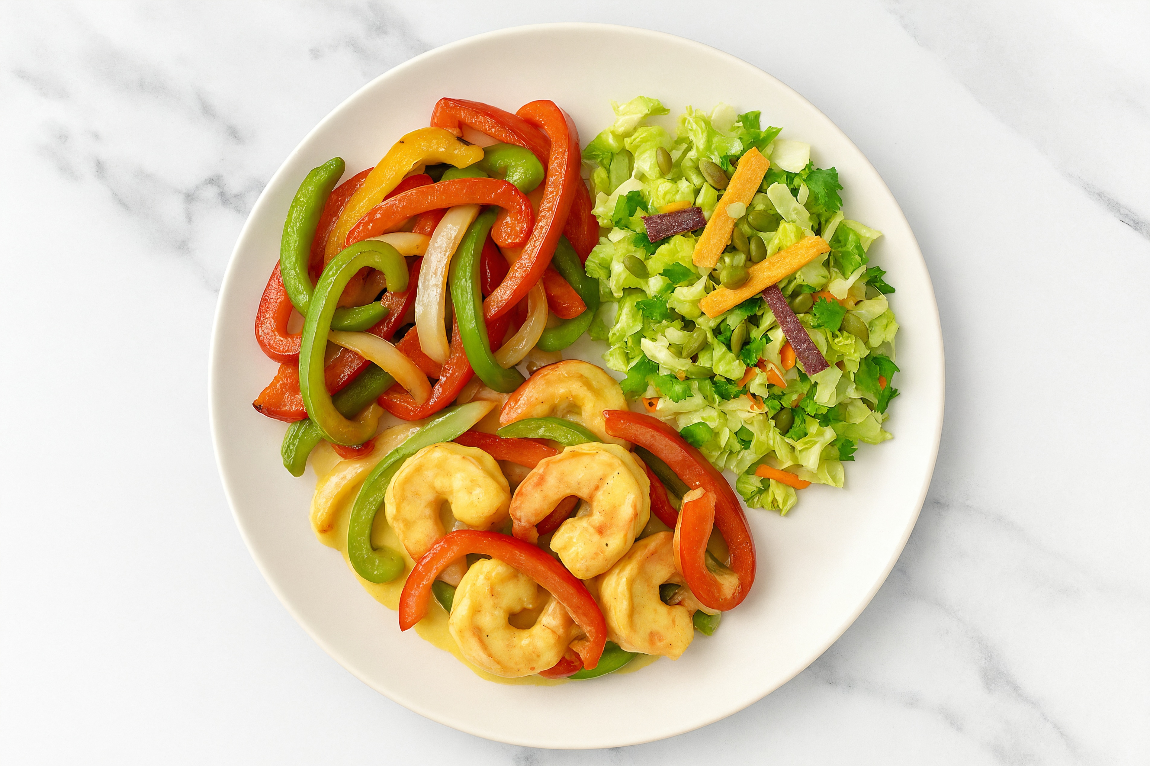 Garlic-Mustard Roasted Shrimp & Bell Peppers with Southwest Salad