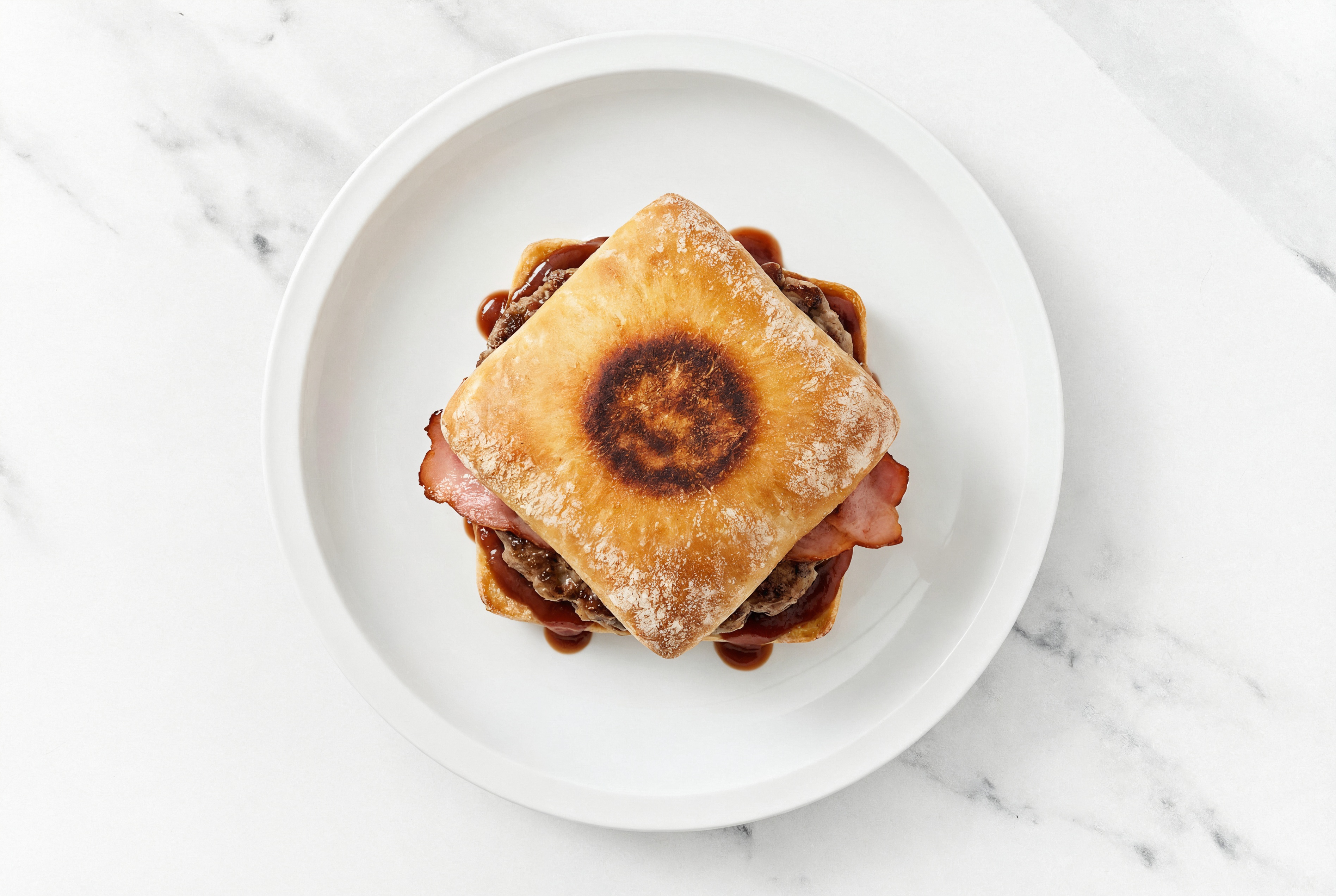 Lamb Burger on Ciabatta with BBQ & Turkey Bacon with Original BBQ Sauce