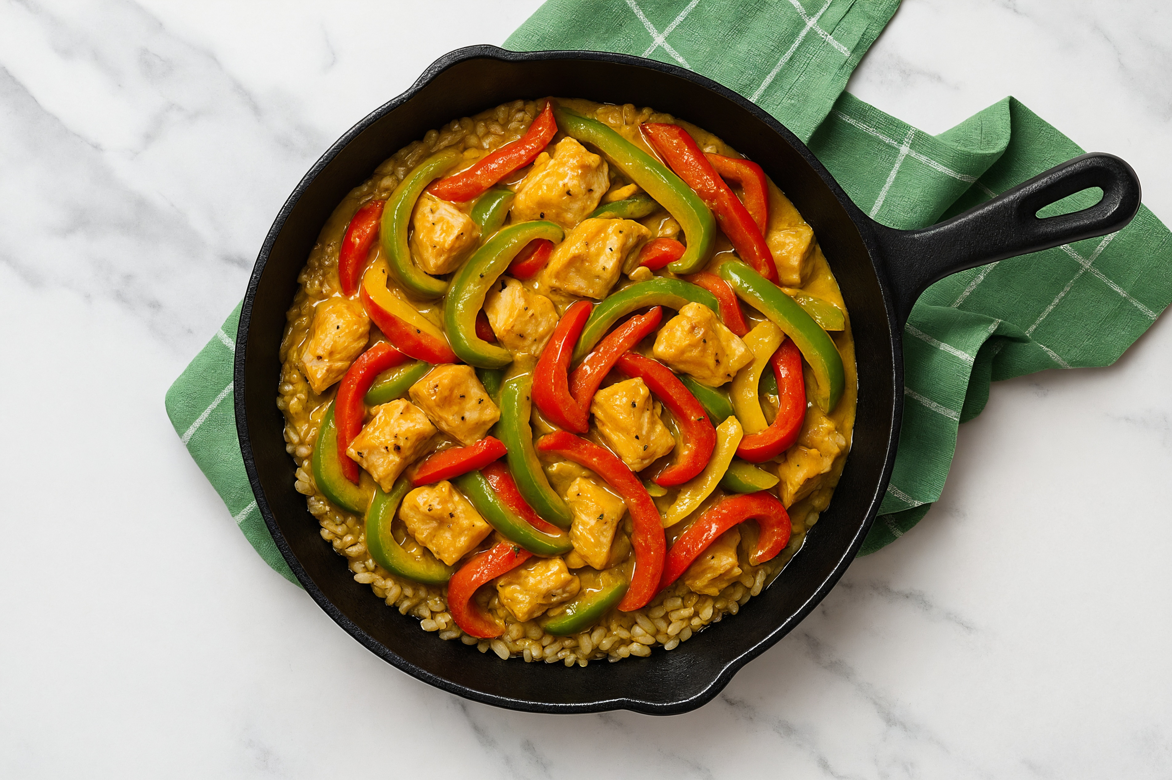 Coconut Curry Steelhead Trout Stir-Fry with Bell Peppers over Brown Rice