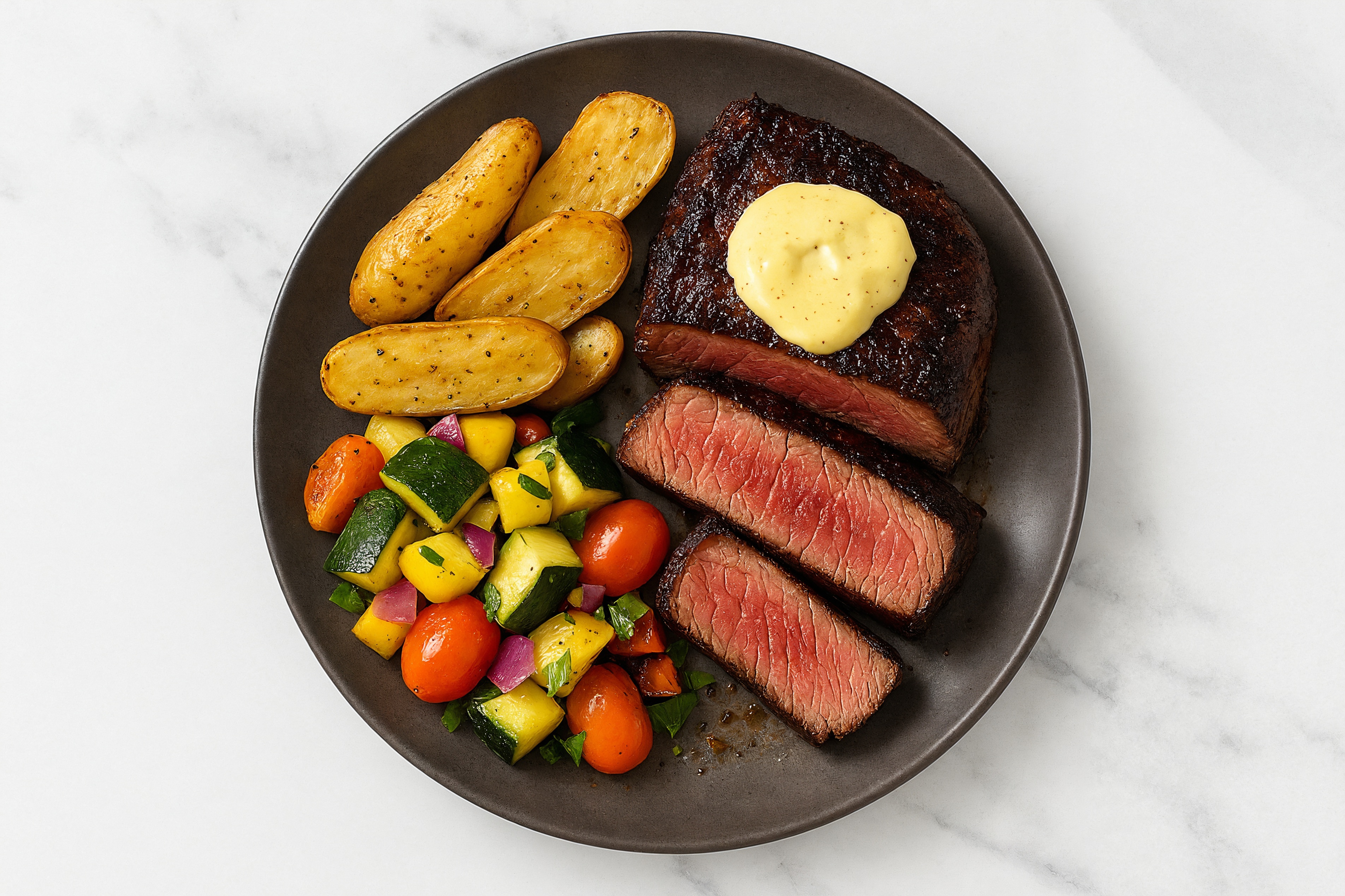 Honey Mustard NY Strip Steak + Summer Veggies
