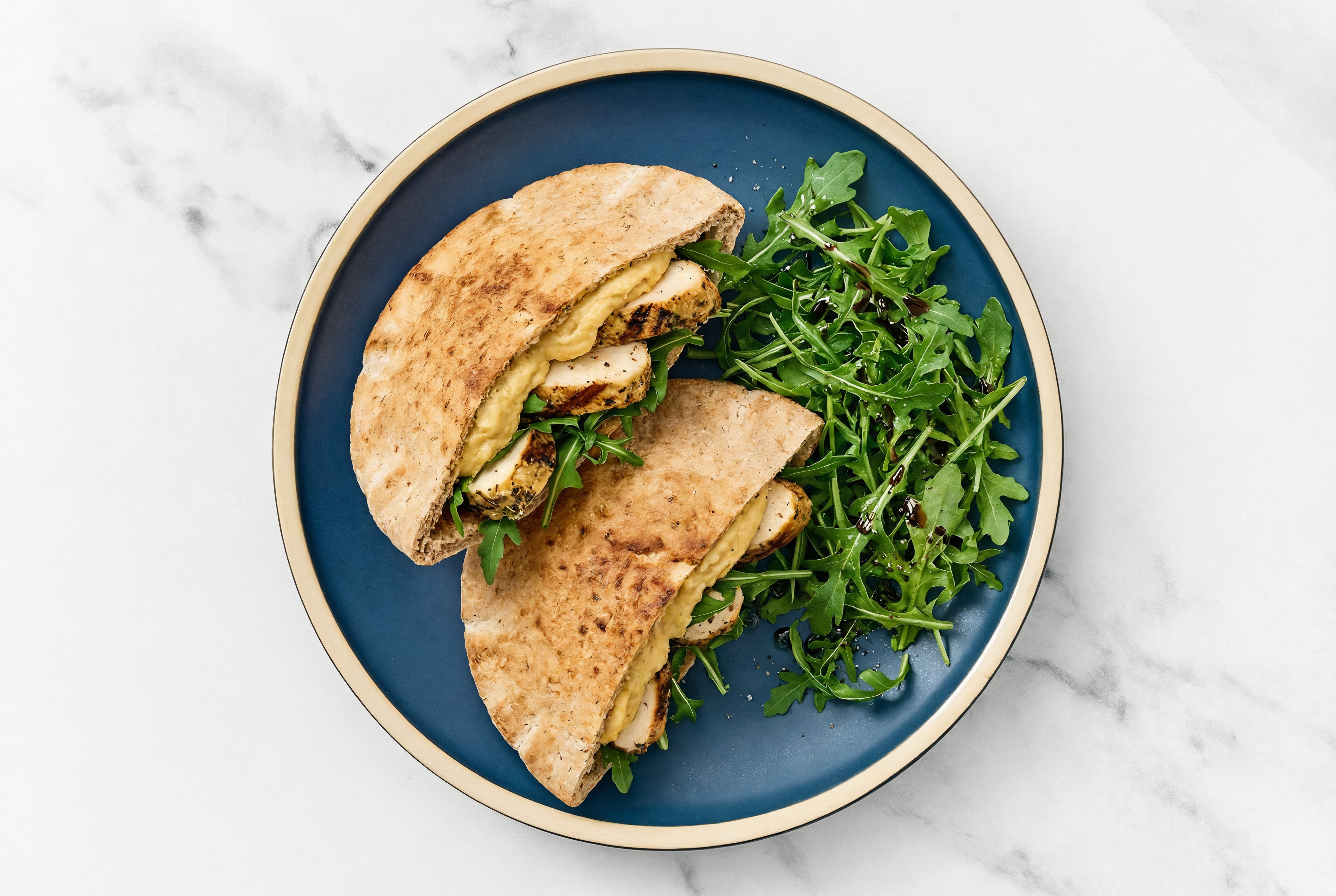 Herby Shawarma-Inspired Mediterranean Grilled Chicken Breast Whole Grain Pita Pockets Sandwich
