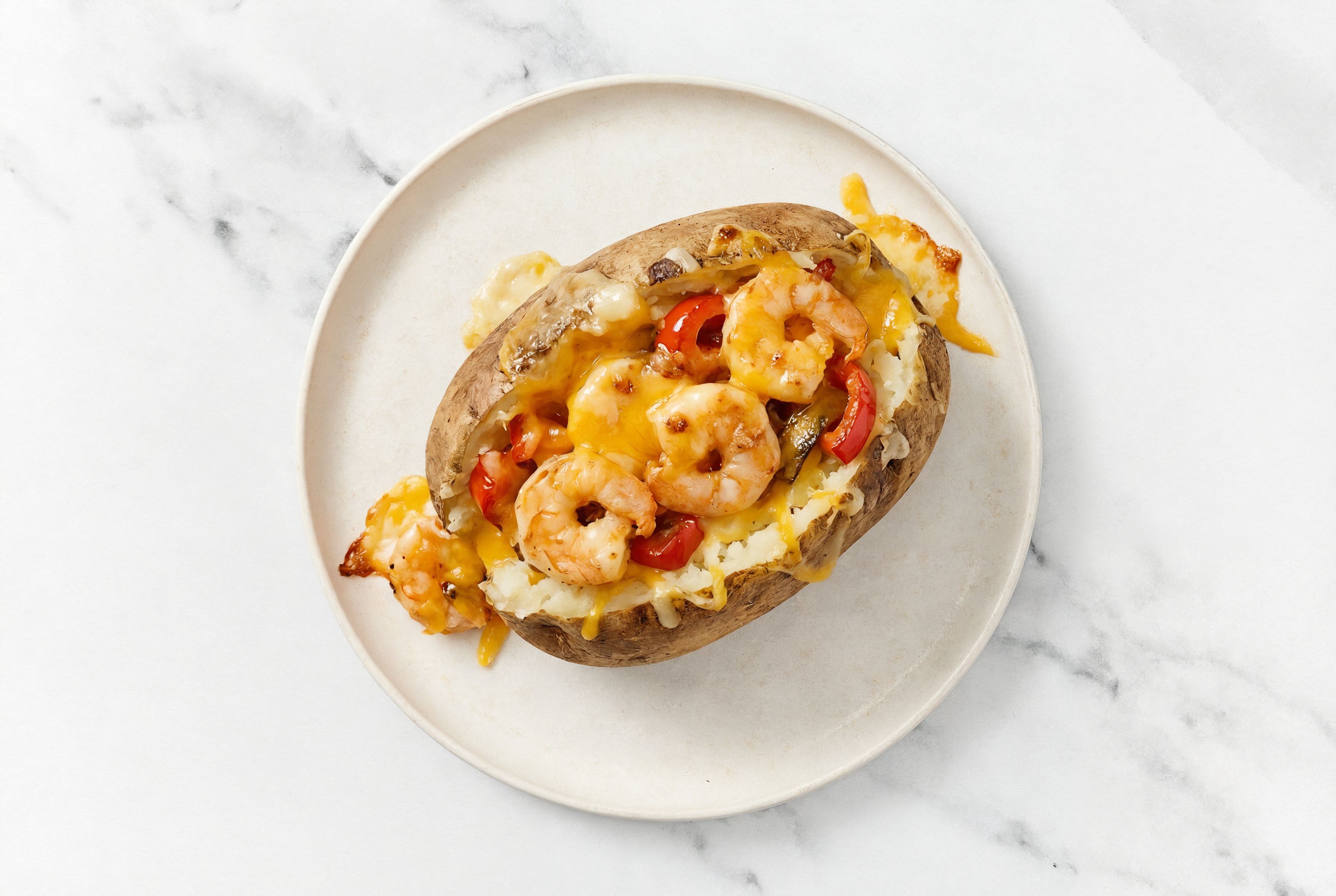 Shrimp + Pepper Loaded Baked Potato with Sharp Cheddar Bar