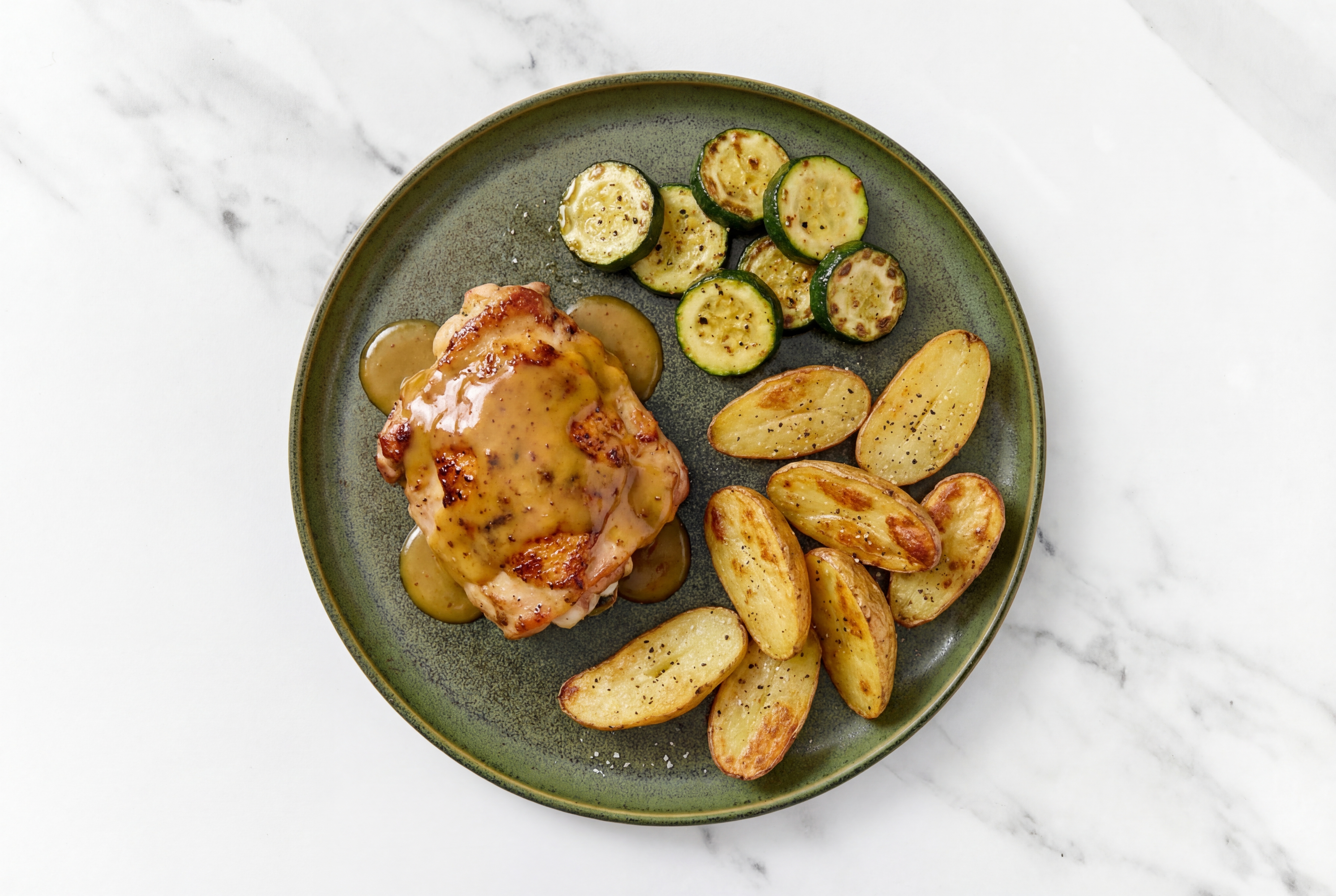  Honey Mustard Chicken Thighs + Roasted Potatoes with Zucchini