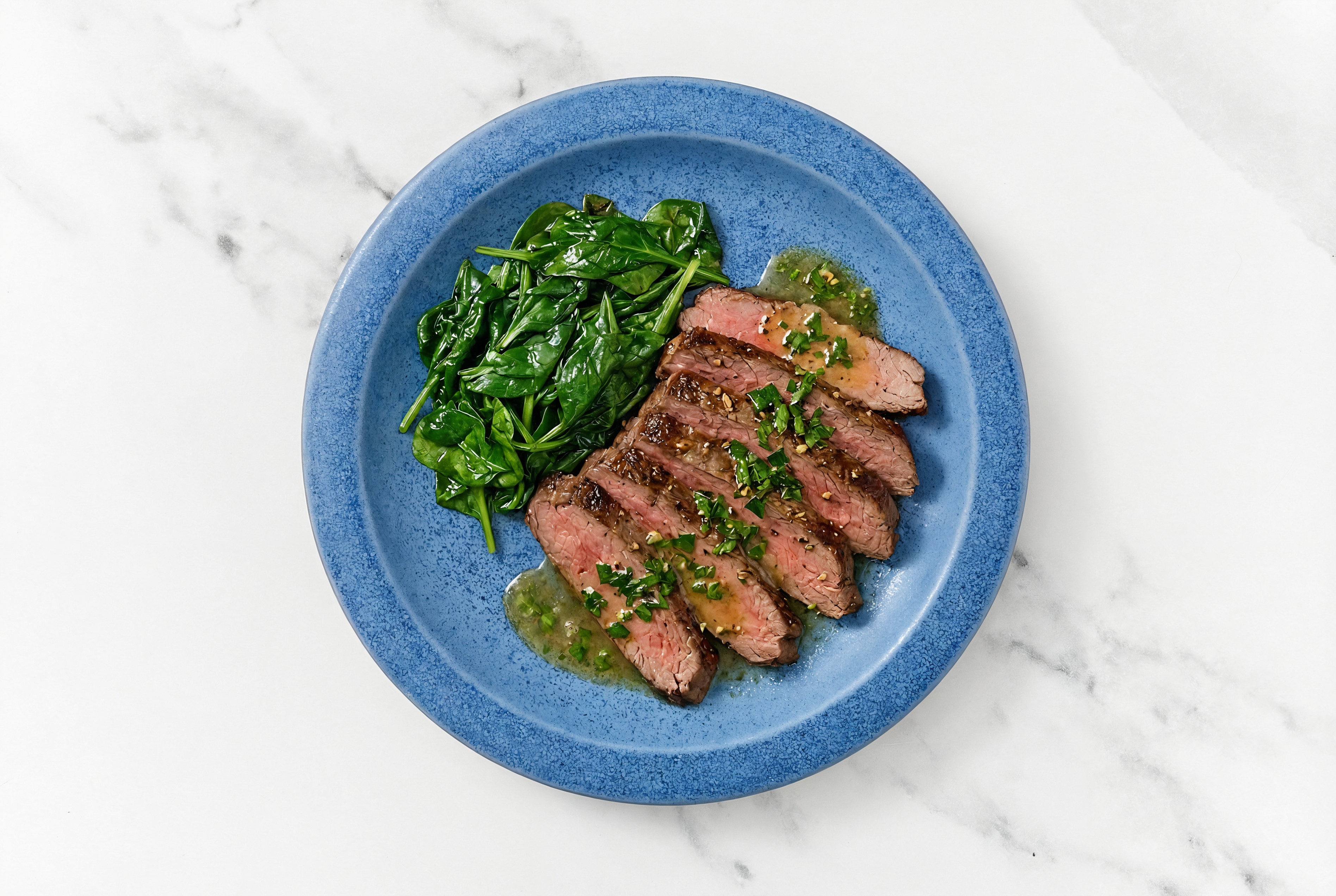 Steakhouse Style Herby Flank + Baby Spinach