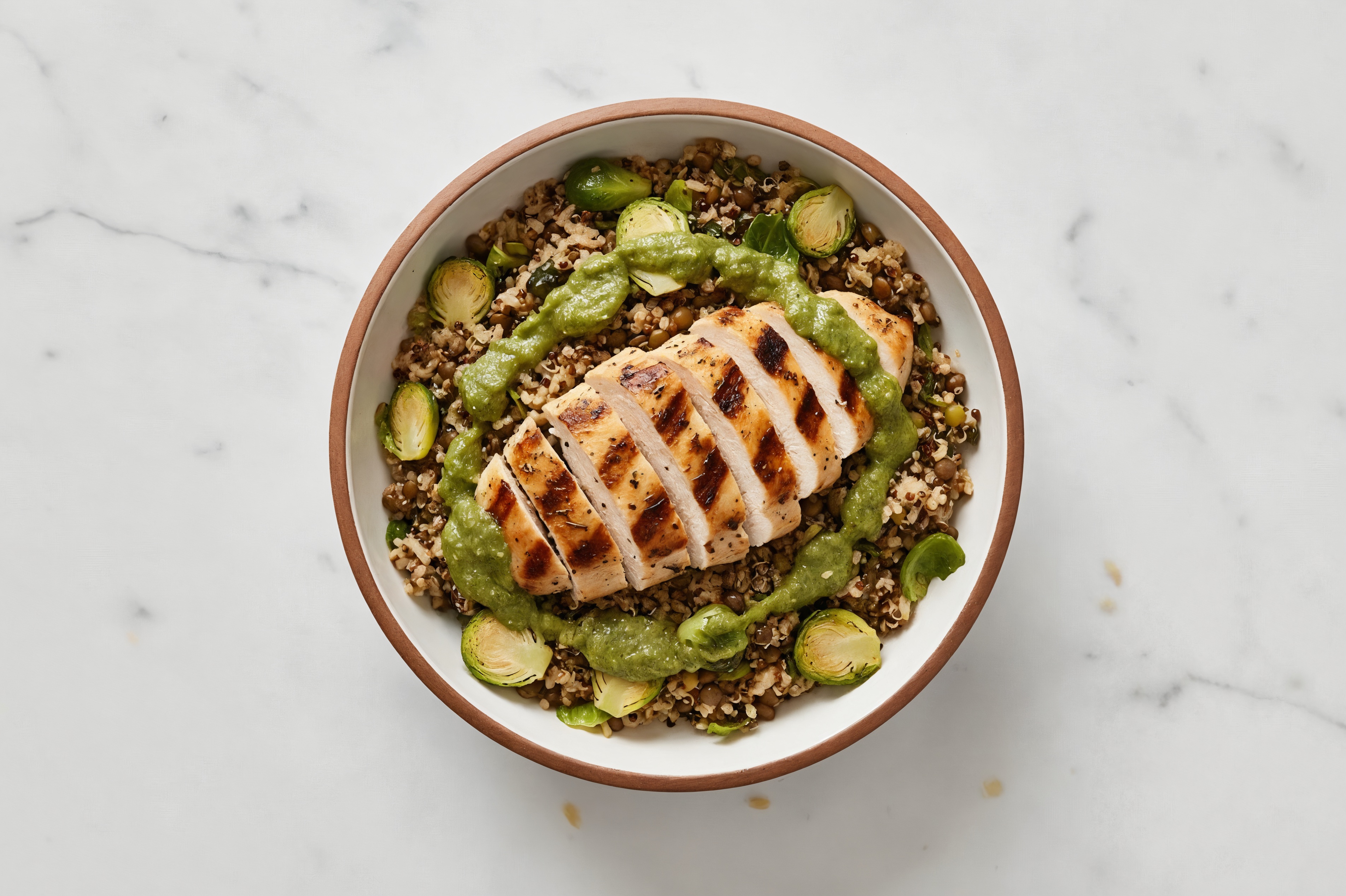 Green Chile Mediterranean Grilled Chicken Breast + Brussels Bowl