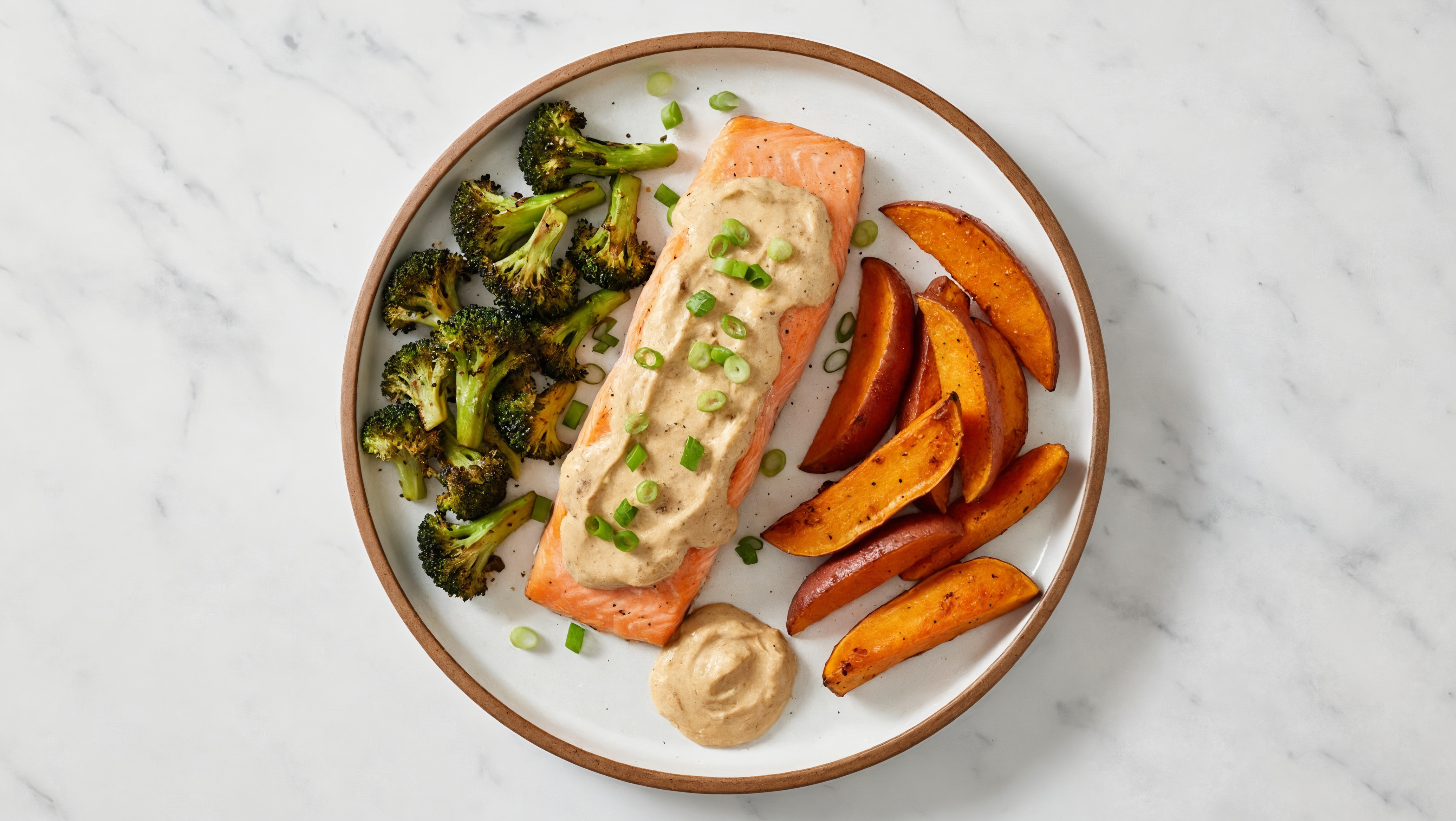 Savory Roasted French Onion Salmon + Veggies with Broccoli Florets