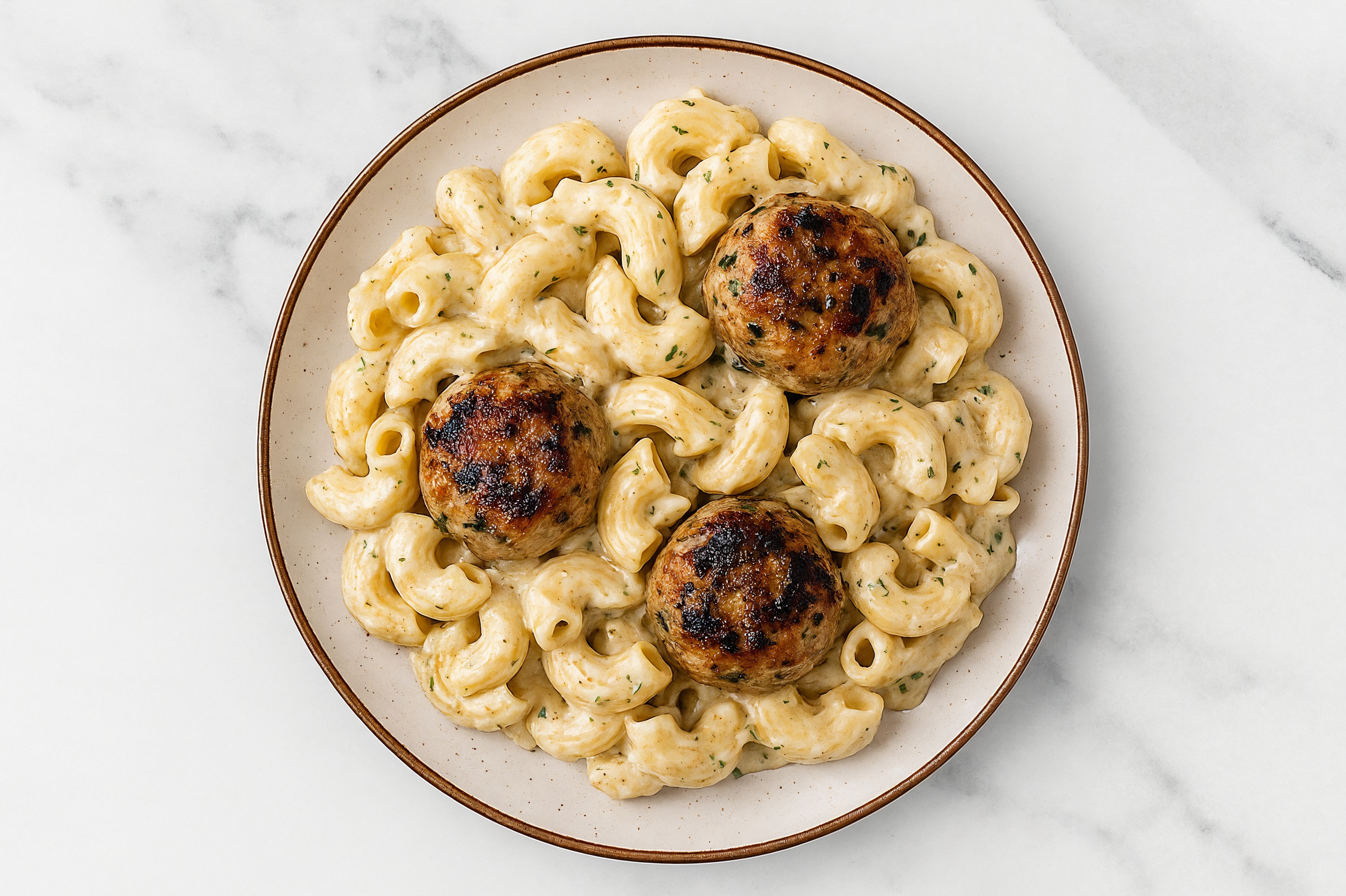 Herb Cream Chiocciole Pasta with Meatballs
