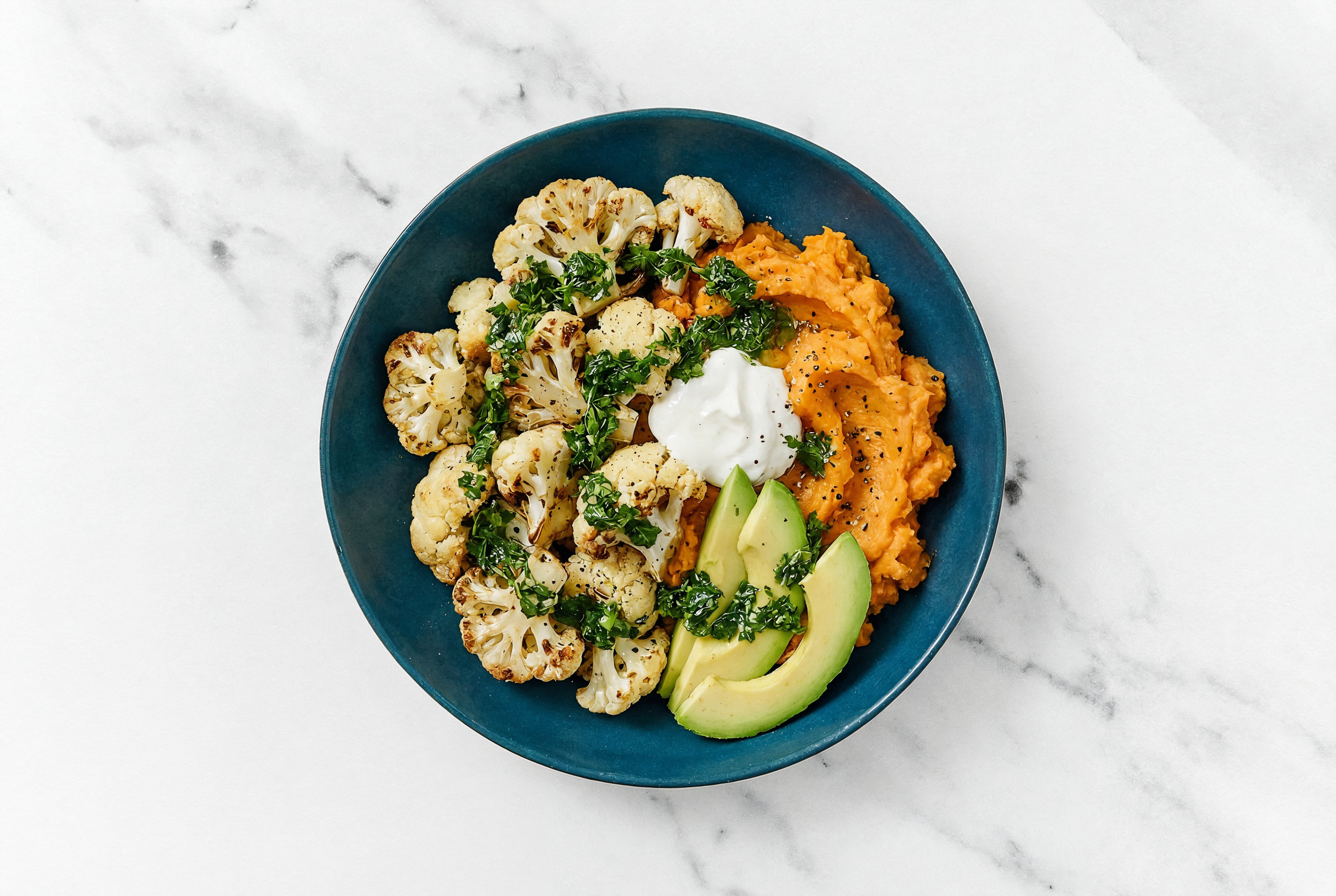 Chimichurri Cauliflower Sweet Potato Bowl