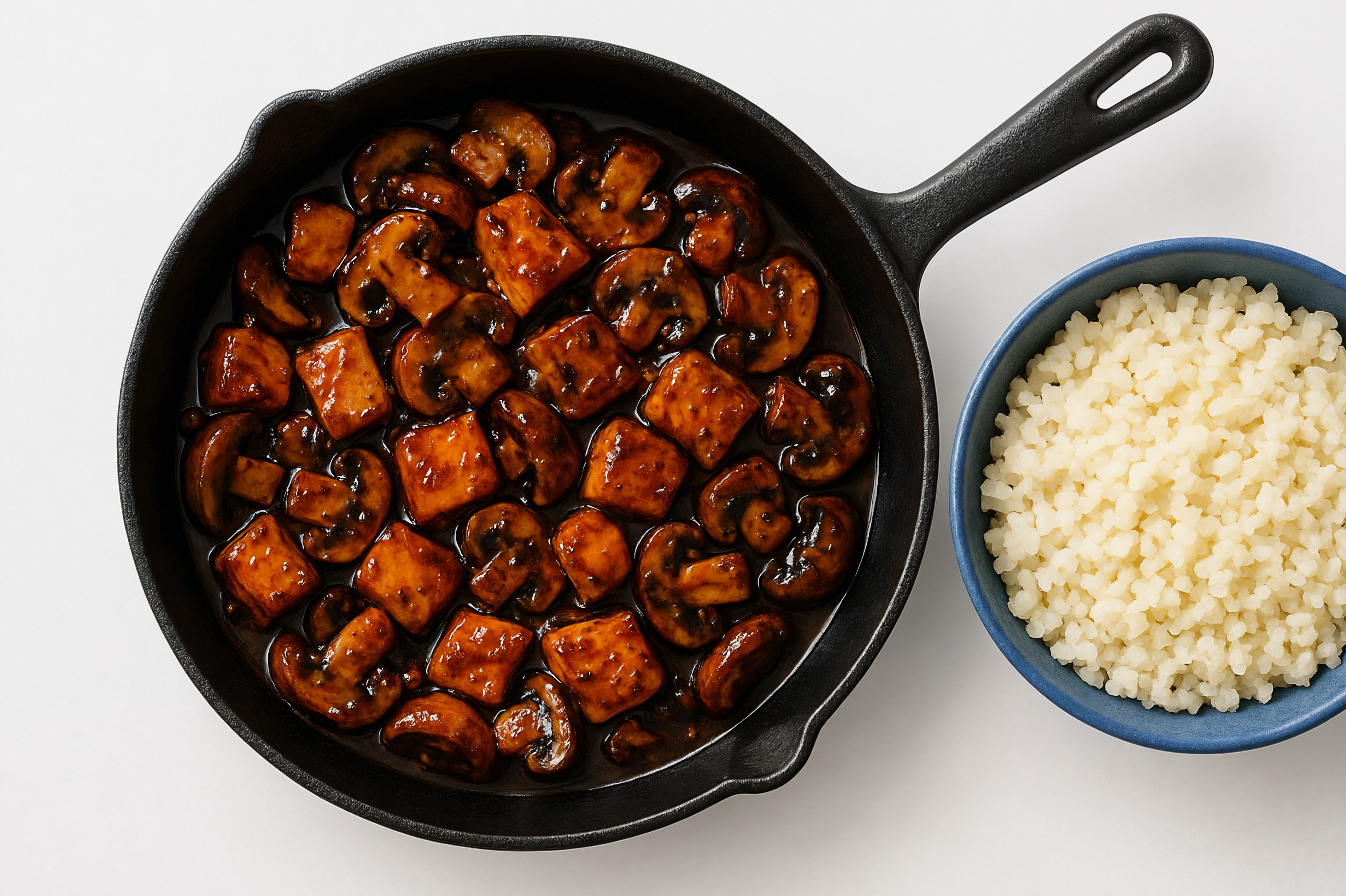 Tangy Pepper Salmon Stir-Fry with Mushrooms over Riced Cauliflower