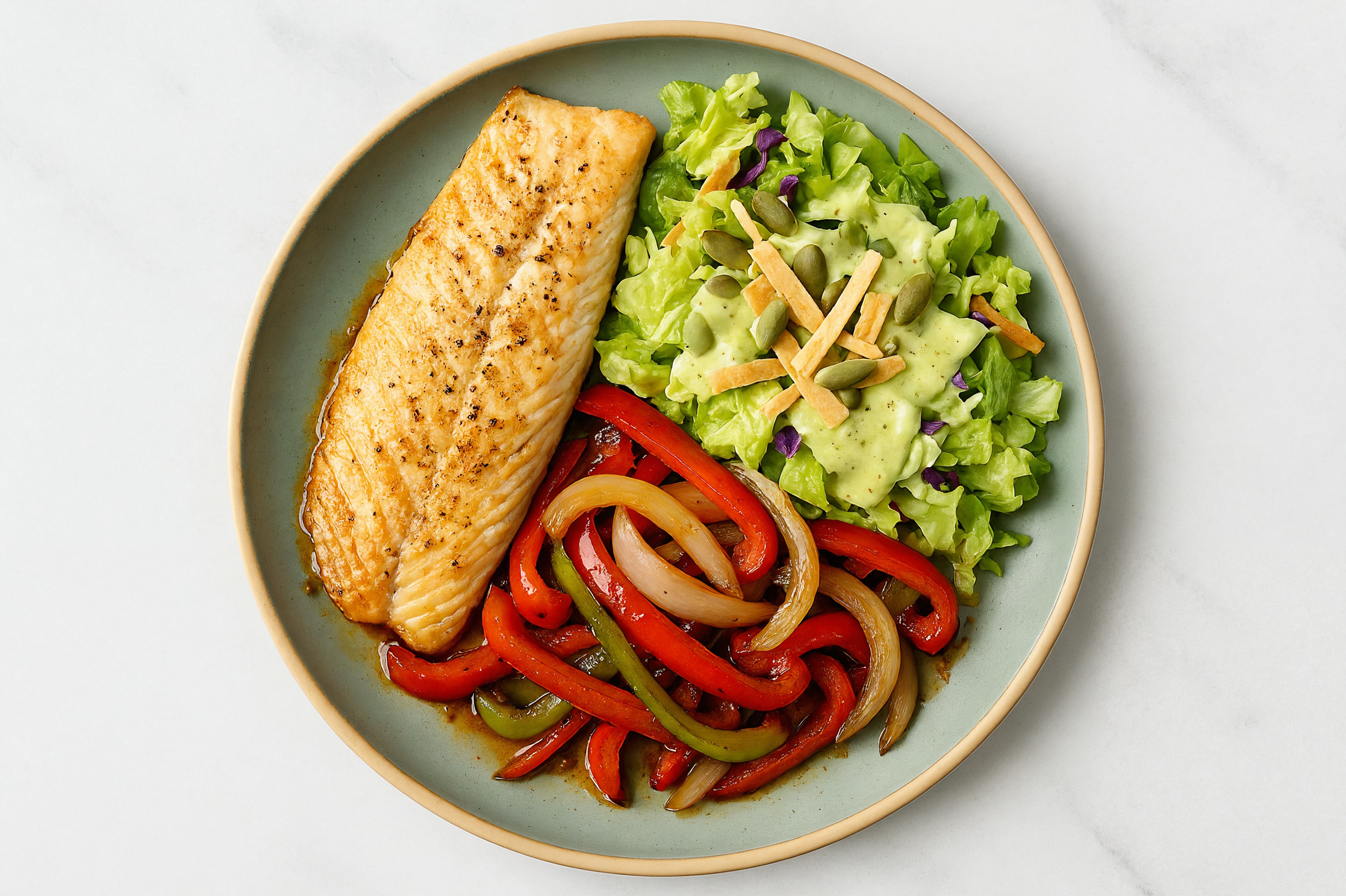 Hickory Sheet Pan Trout & Bell Peppers with Avocado Salad