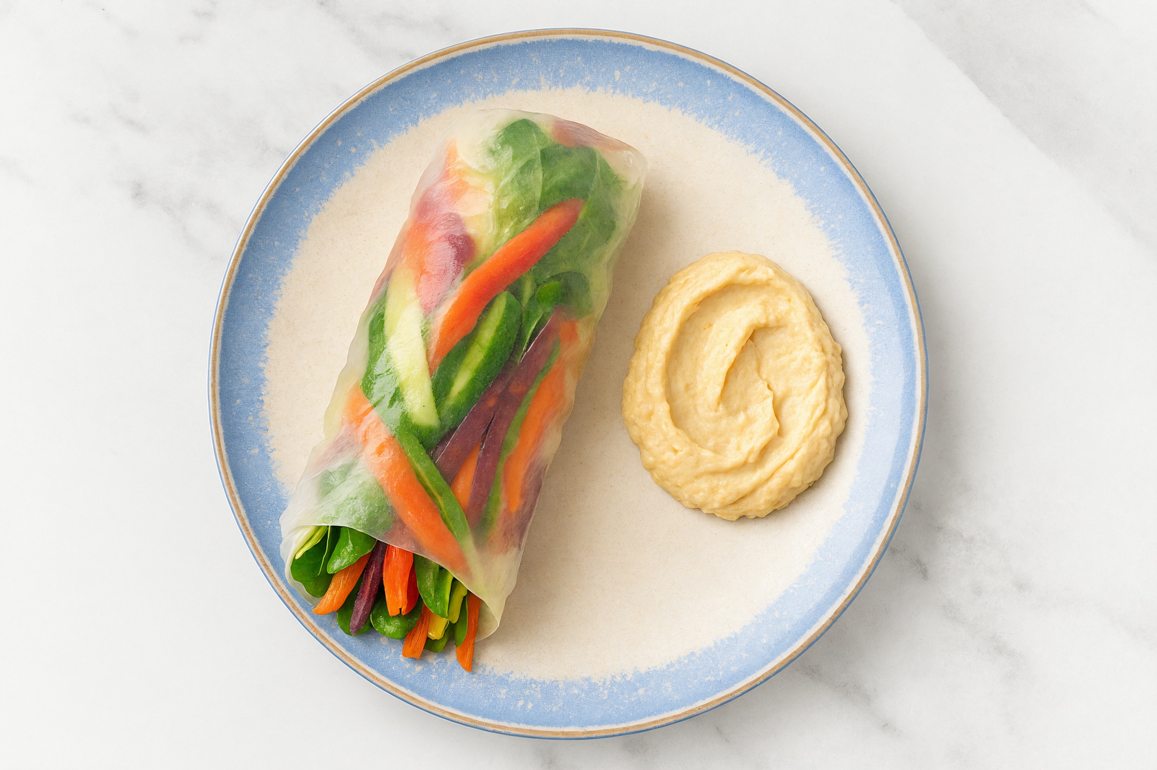 Herby  Lemon Garlic Hummus + Veggie Summer Rolls