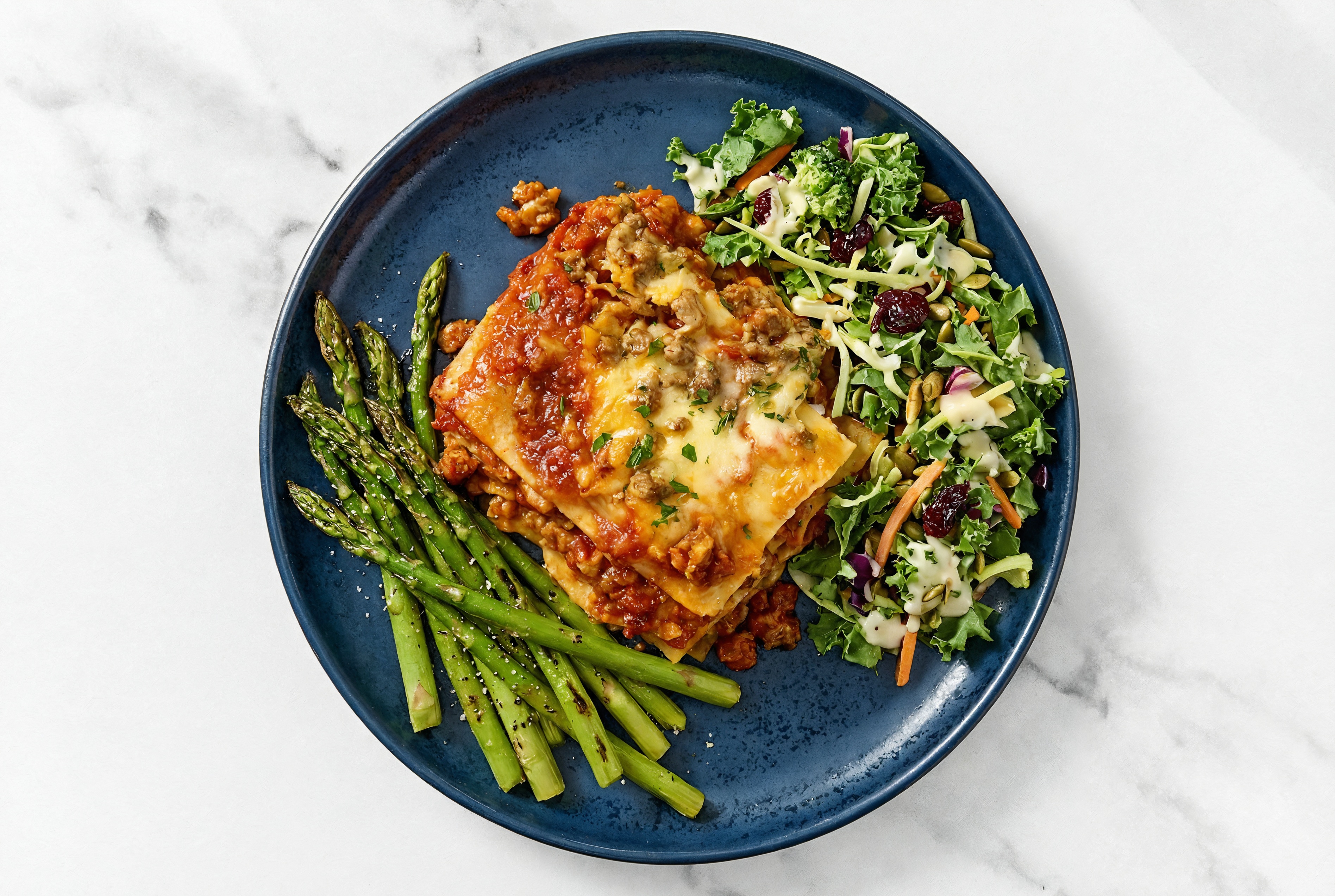 Lasagna Bolognese with Asparagus + Kale Salad