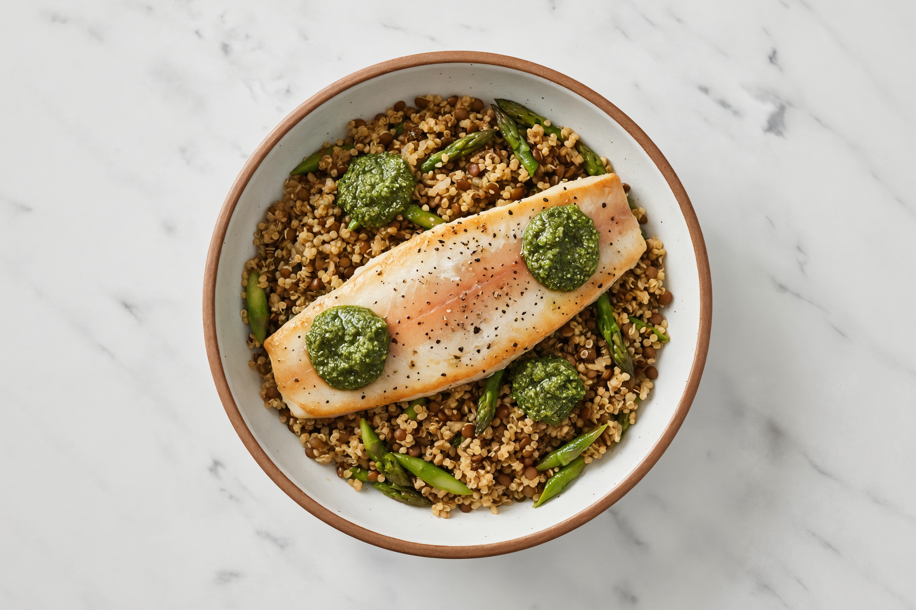 Pesto Trout + Asparagus Bowl